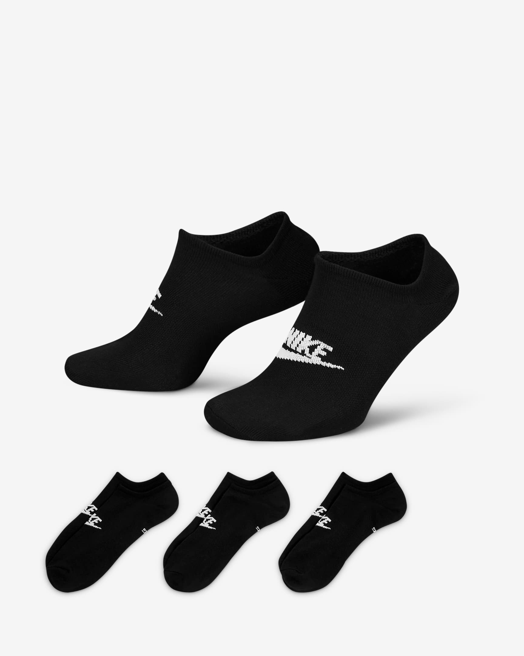 Sportswear Everyday Essential No-Show Çoraplar (3 Çift) - Siyah