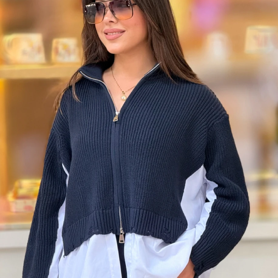 Lacivert Gömlek Detaylı Triko Pantolon Takım