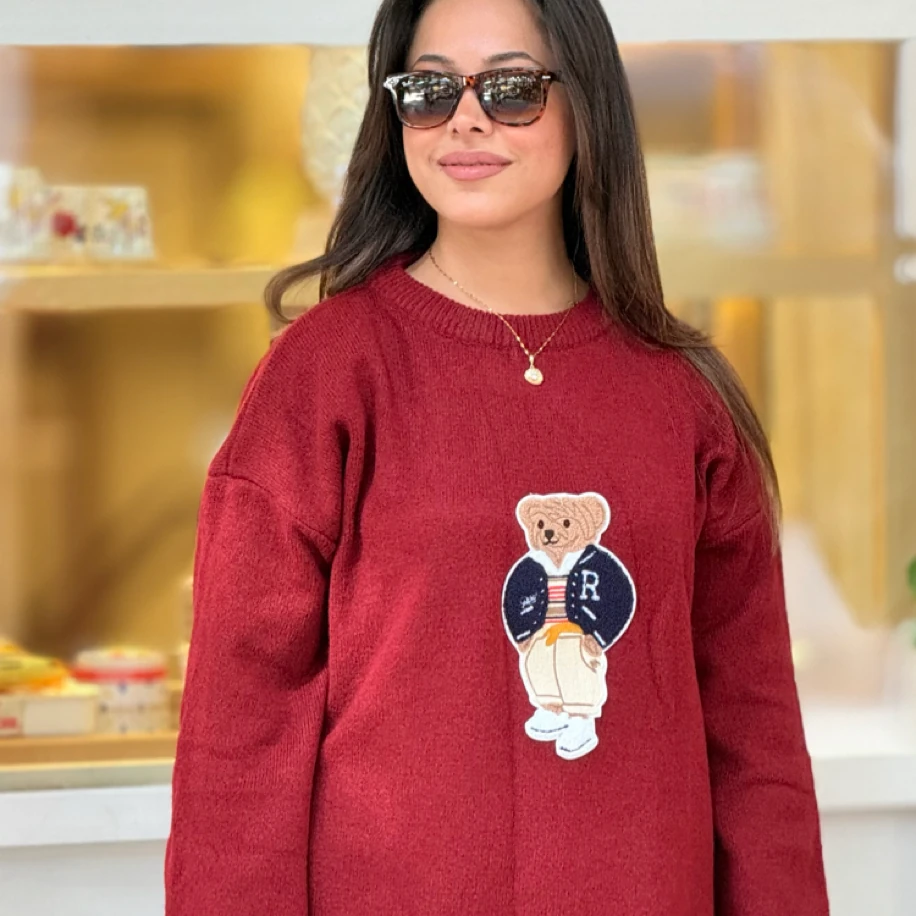 Lauren Ayıcıklı Bordo Triko Kazak