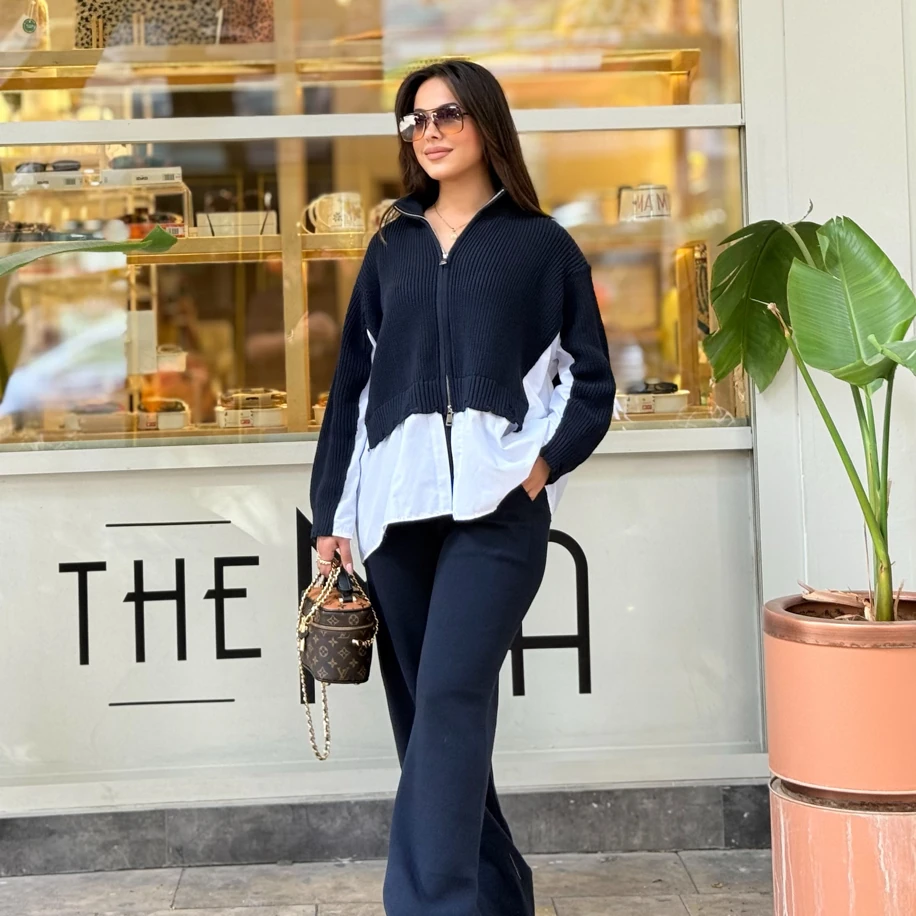 Lacivert Gömlek Detaylı Triko Pantolon Takım