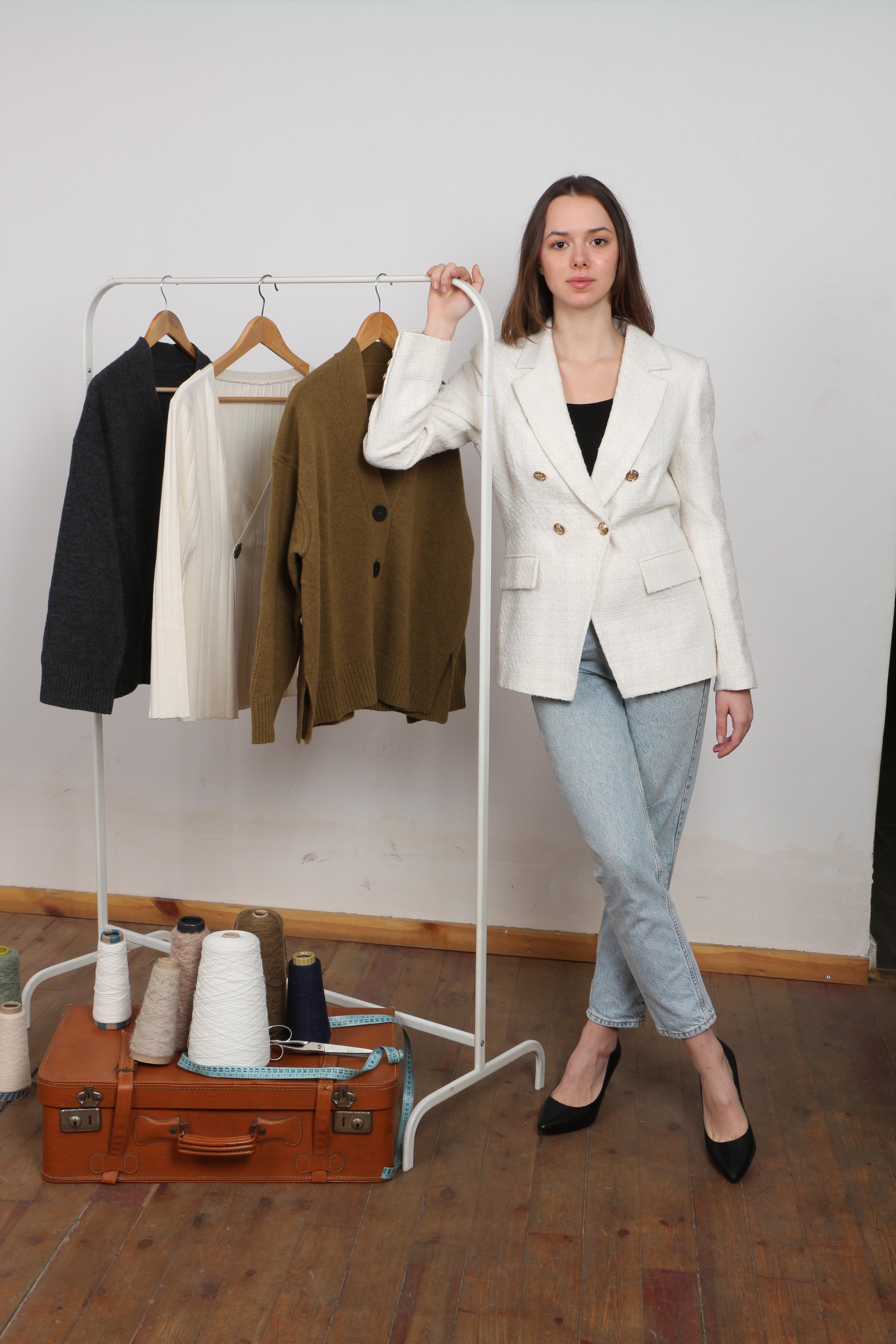 Modern Kesim Casual Düğmeli Kadın Tweed Ceket