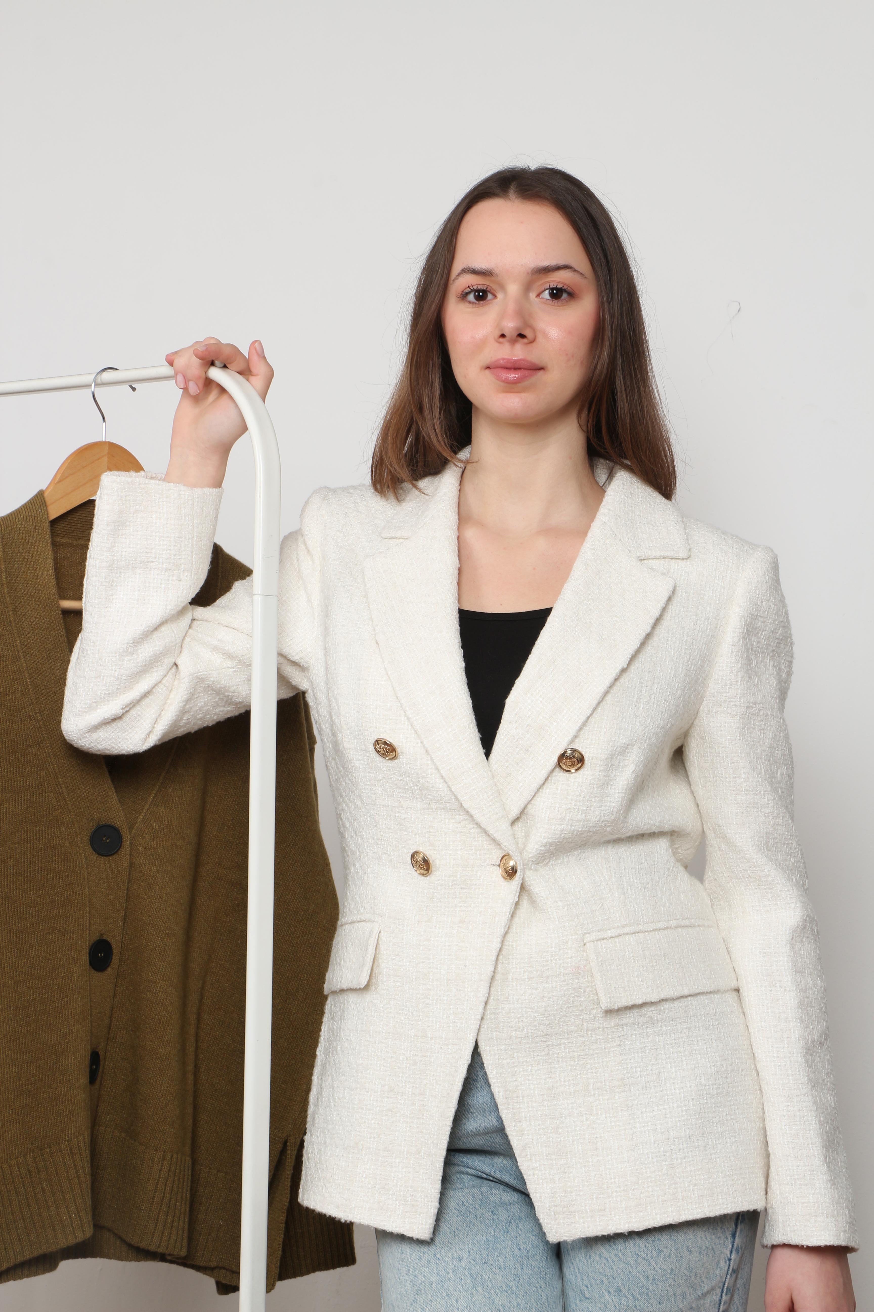 Modern Kesim Casual Düğmeli Kadın Tweed Ceket