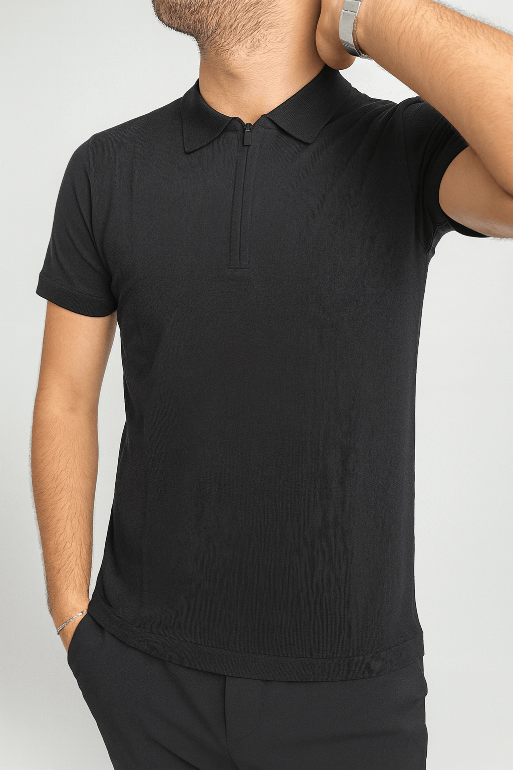 Erkek Kısa Kollu Polo Yaka Triko - Siyah