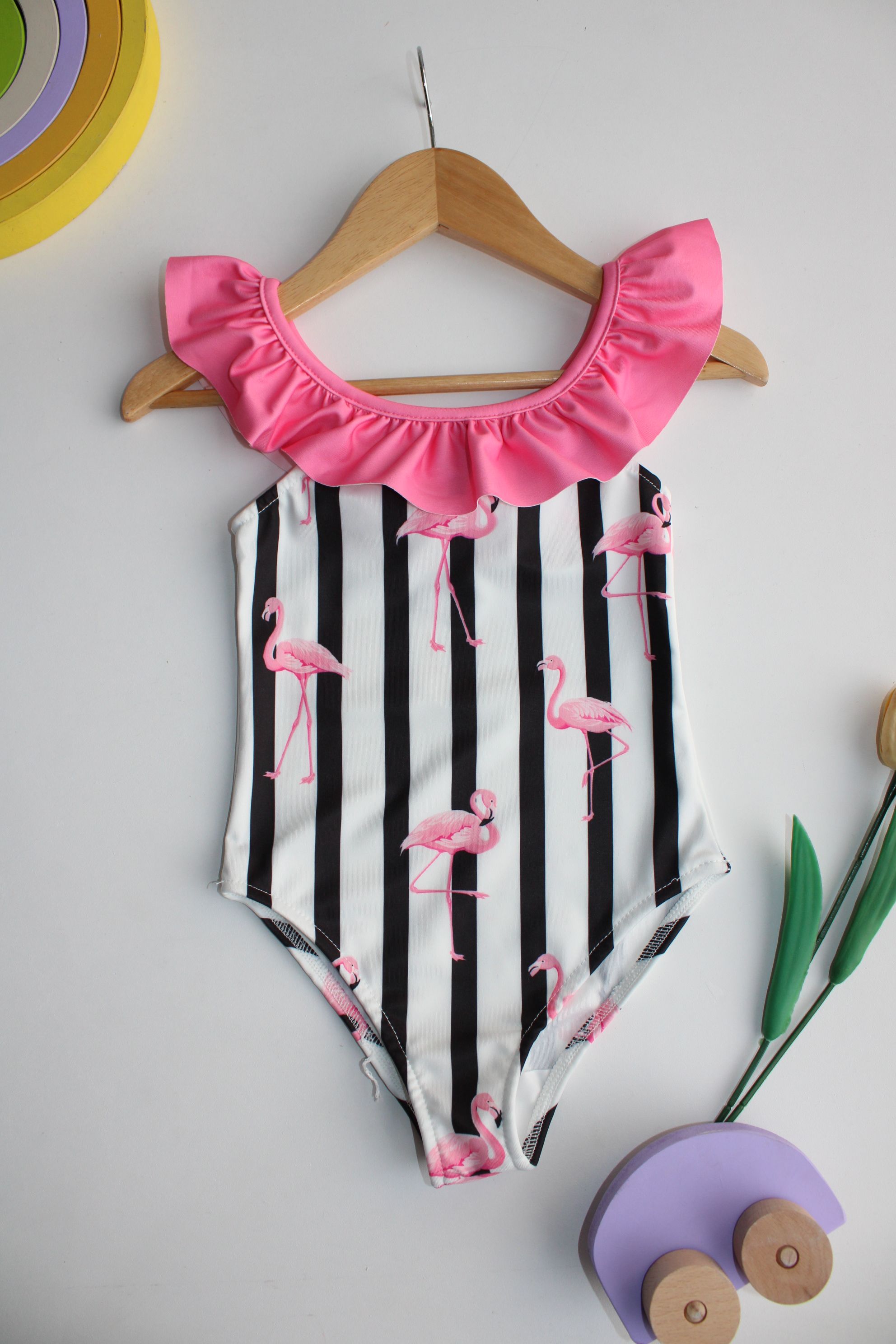 Flamingo Baskılı Çizgili Mayo