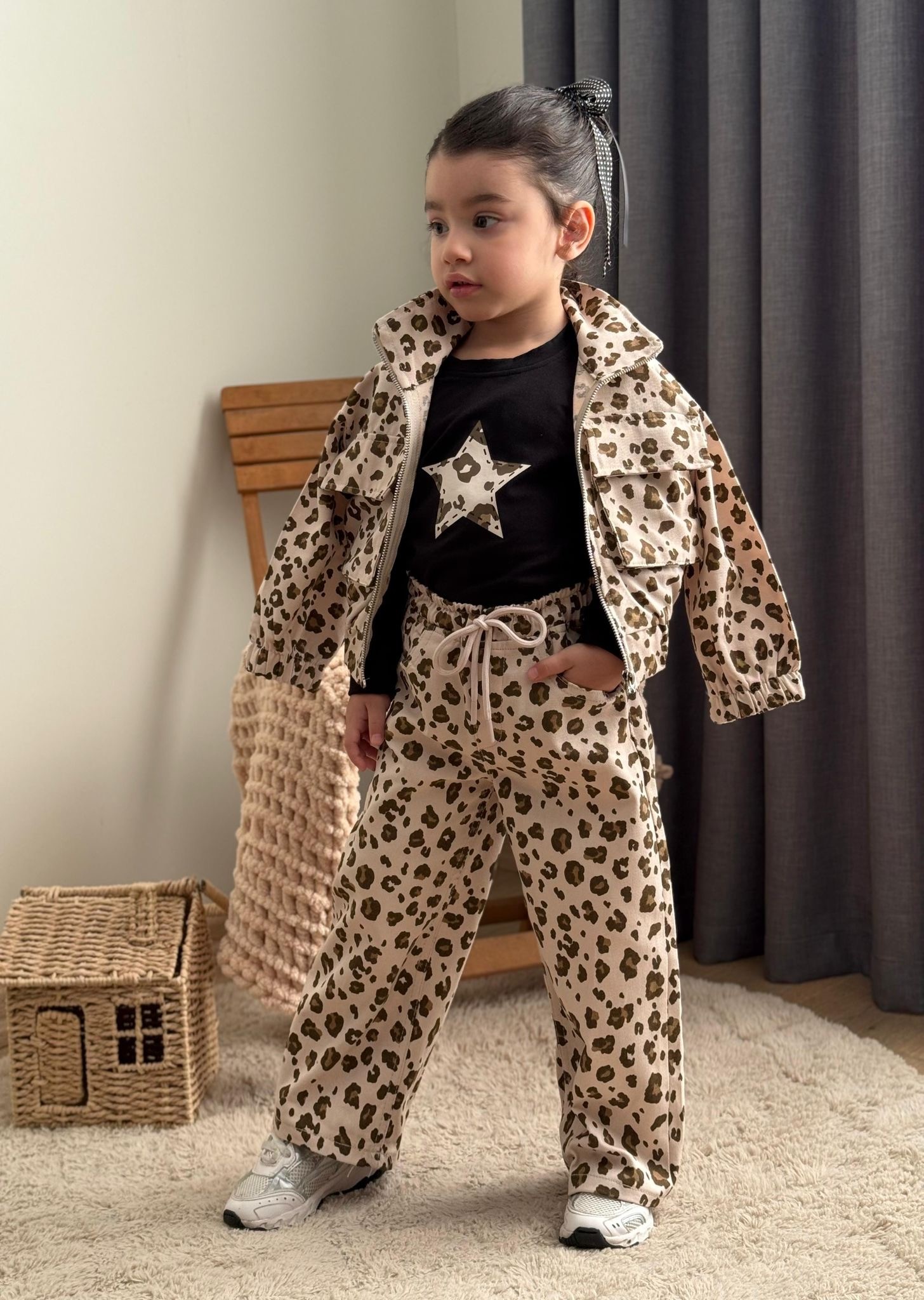 Leopar Ceketli Üçlü Takım