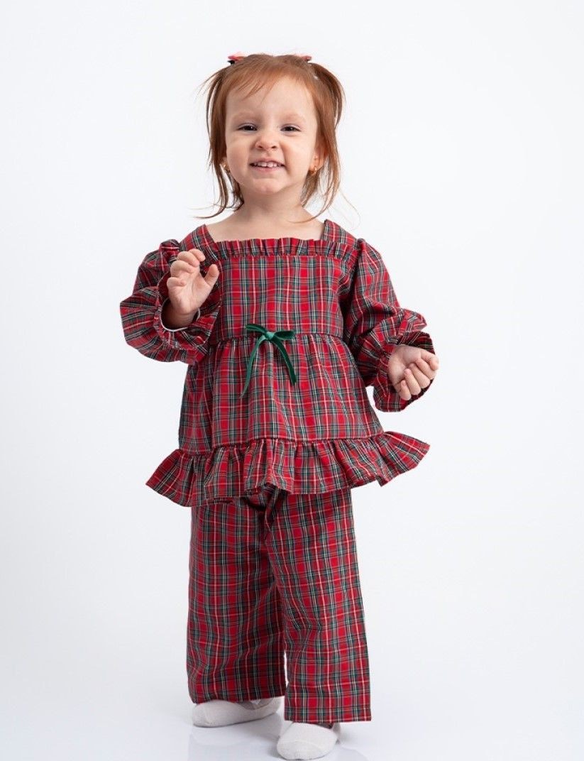 Kare Yaka Kız Çocuk Pijama Takım