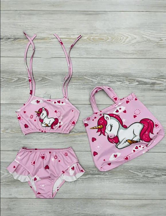 Karakter Desenli Çantalı Bikini Set - Pembe