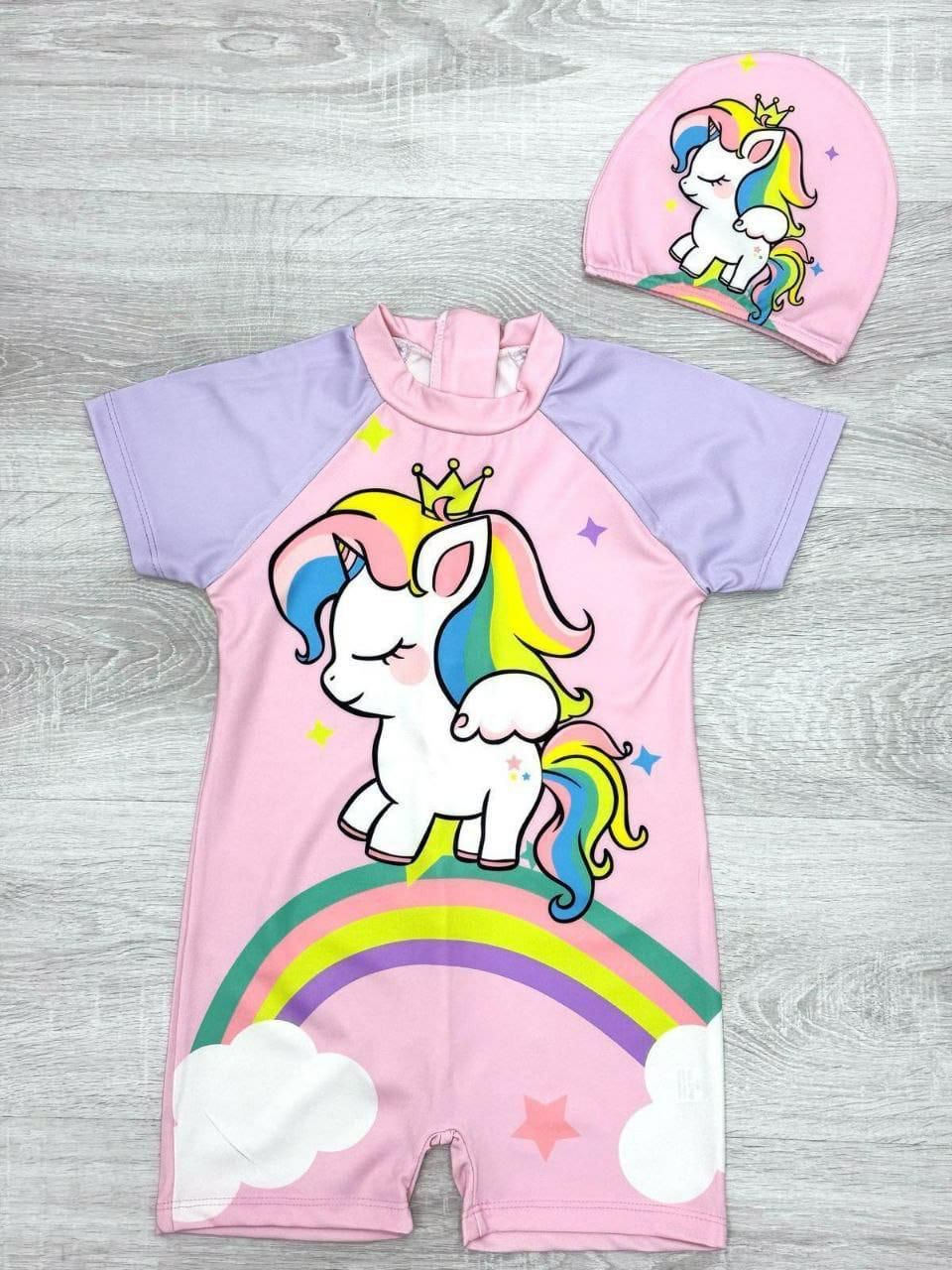 Sevimli Karakterli Kısa Kol Tulum Mayo - Unicorn