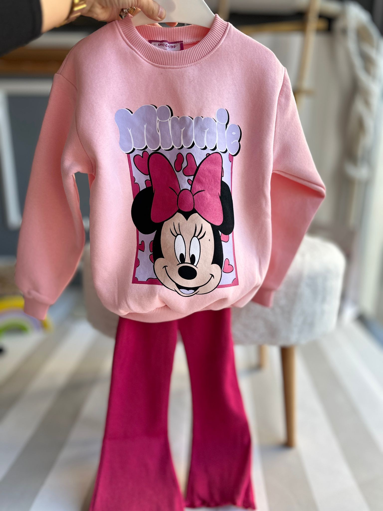 Minnie Baskı Detaylı Pembe Takım