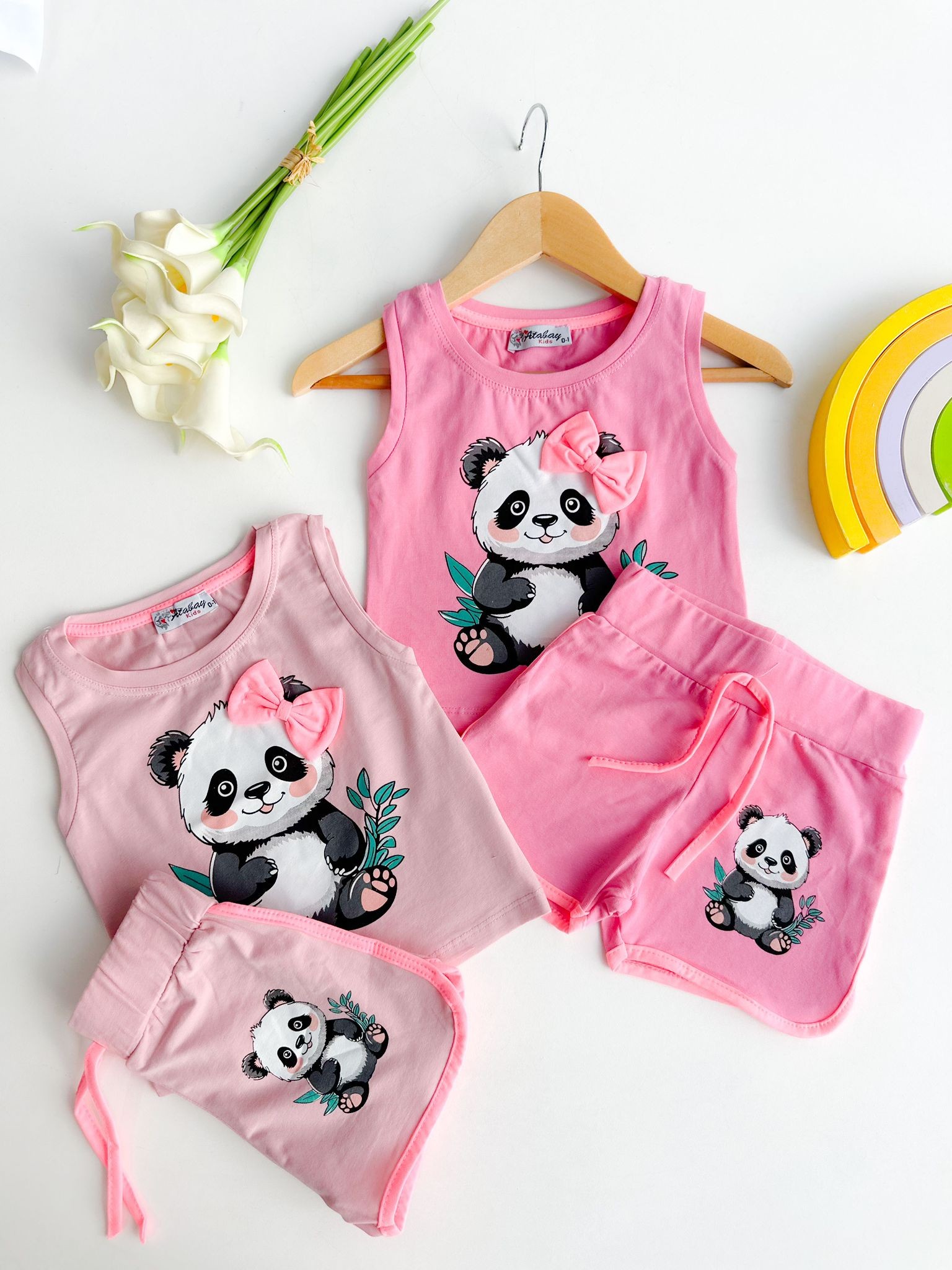 Panda Baskılı Şortlu Takım