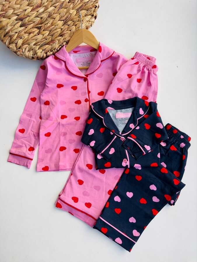 Kalp Detaylı Alt Üst Pijama Takım
