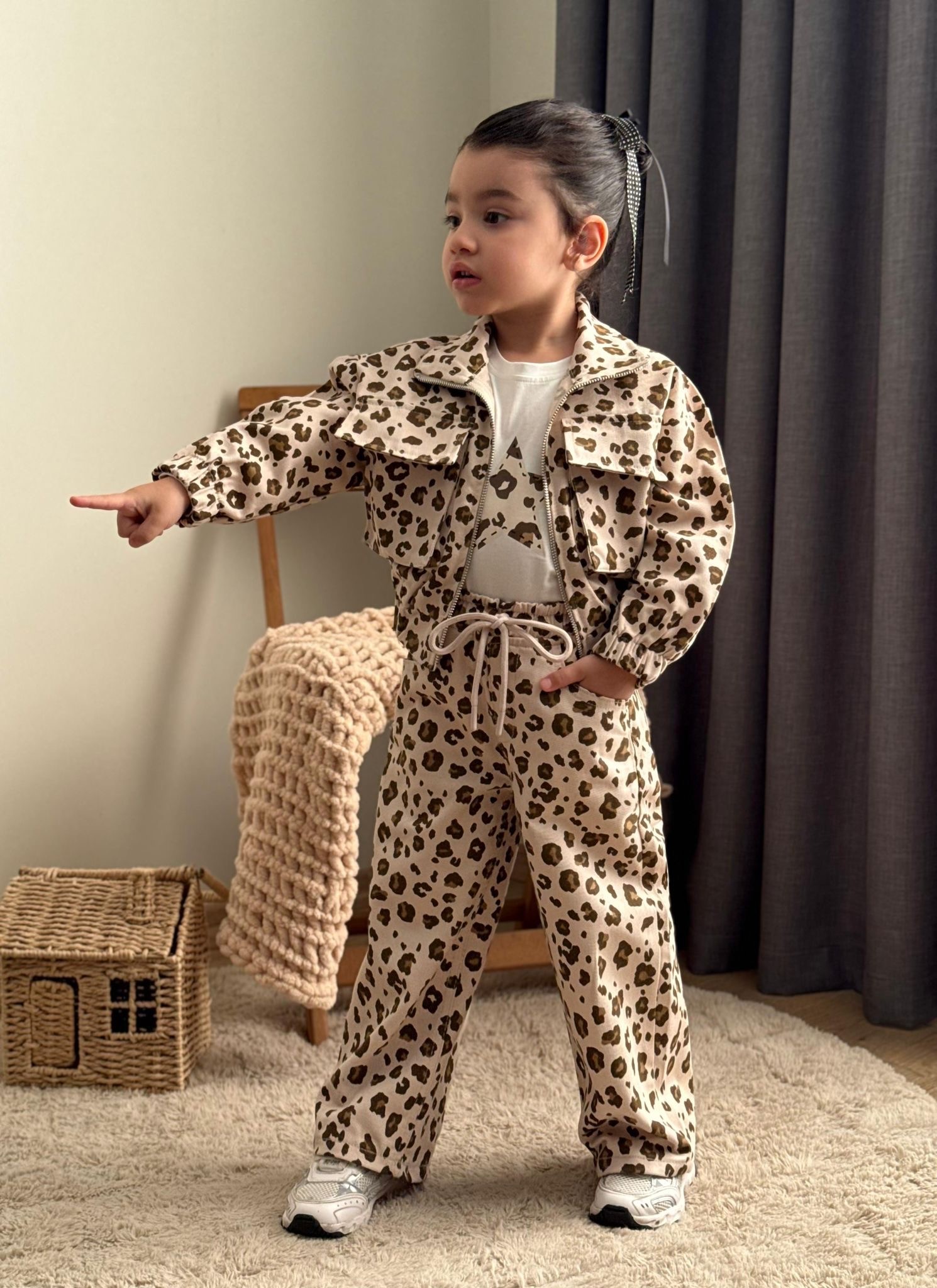 Leopar Ceketli Üçlü Takım