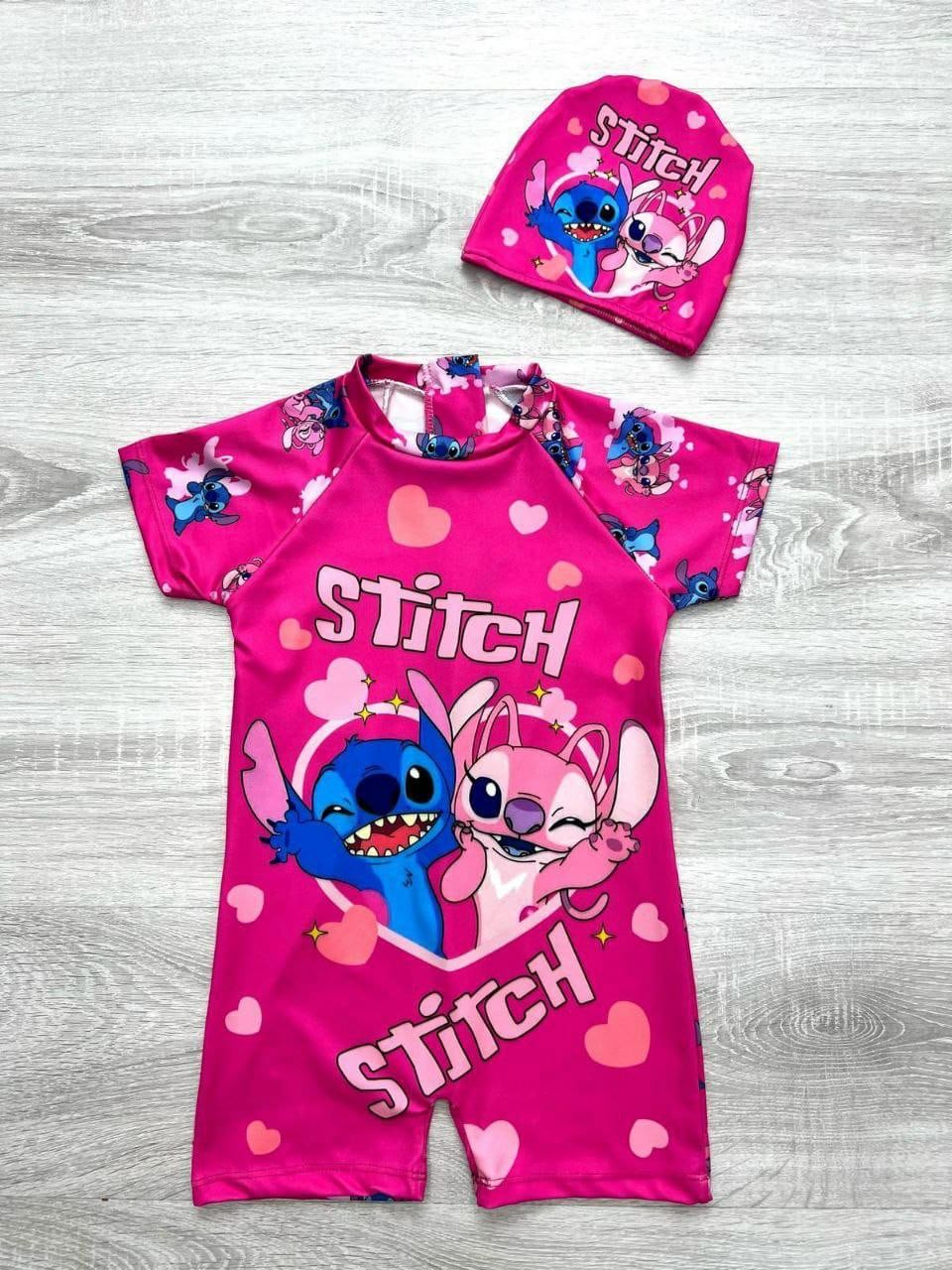 Sevimli Karakterli Kısa Kol Tulum Mayo - Stitch