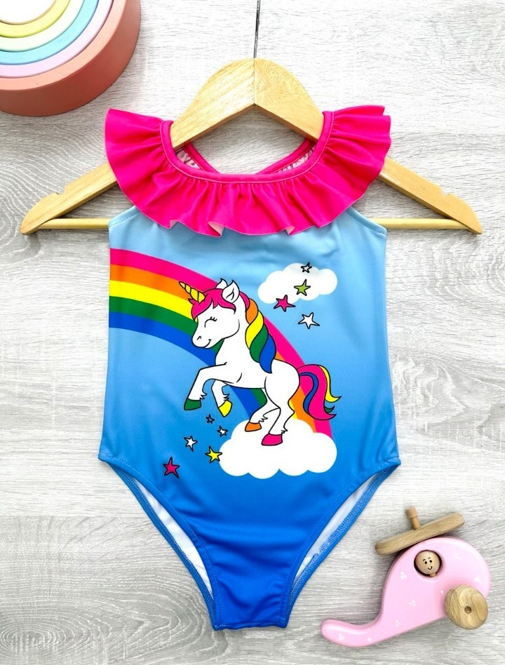 Unicorn Baskılı Mavi Mayo