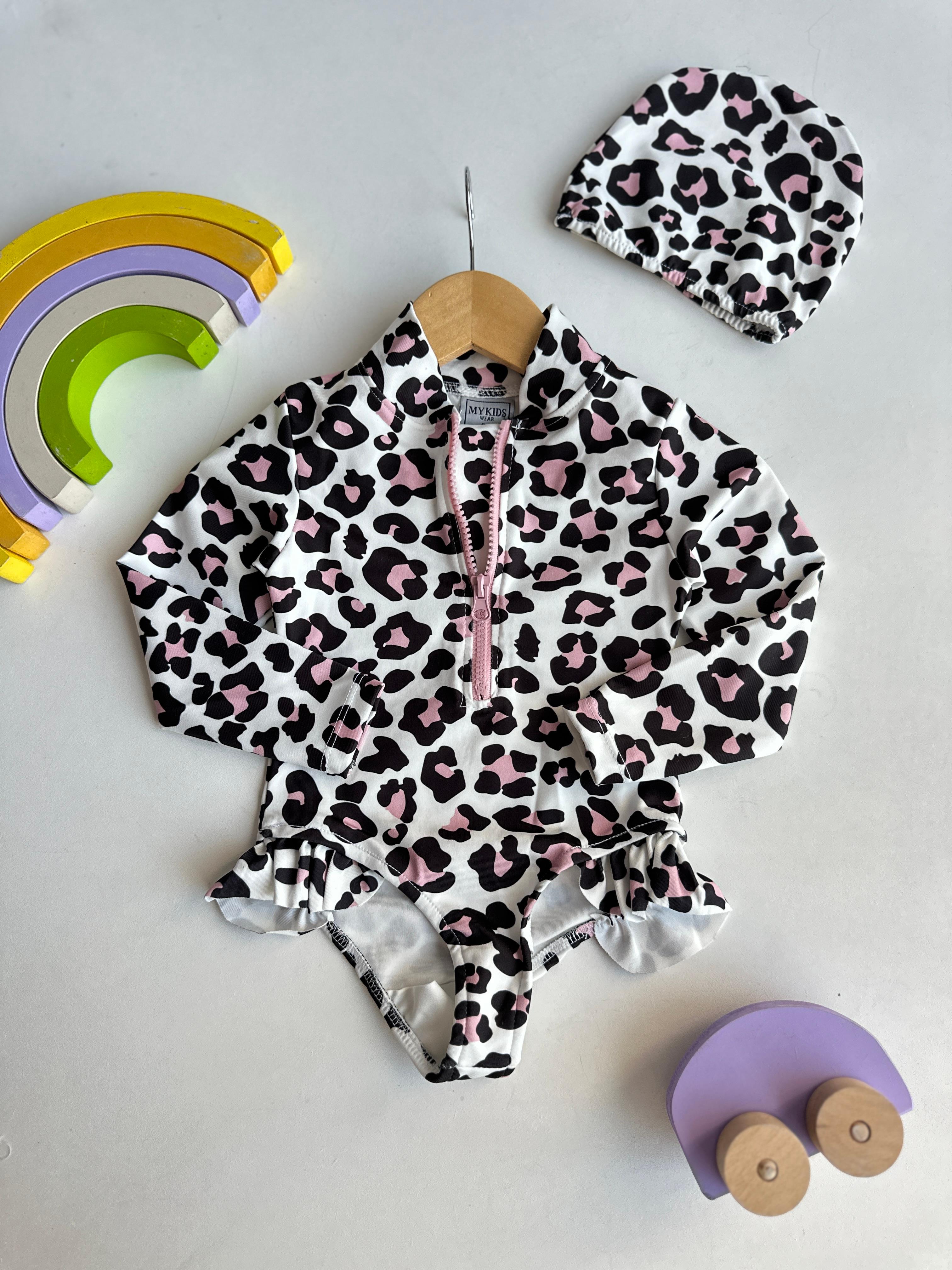 Leoparlı Fermuar Detaylı Mayo