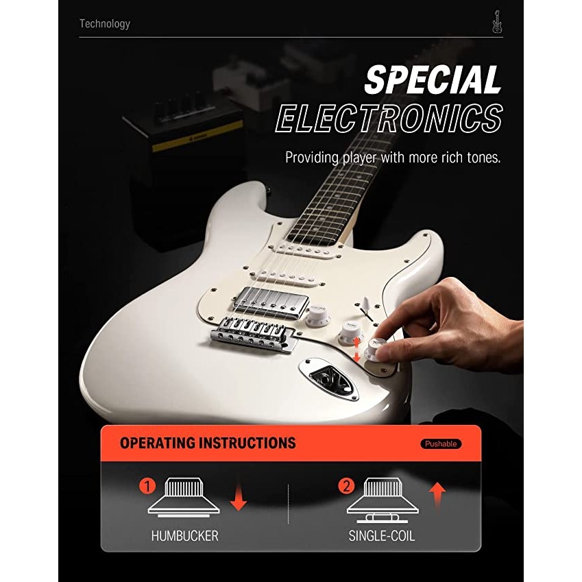 Donner DST-152 Full-Size ST Elektro Gitar Seti (Beyaz)