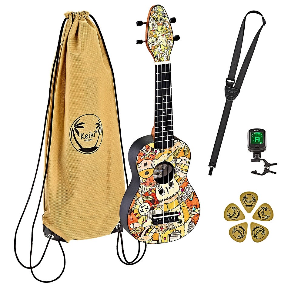 Ortega K2-VP Keiki Sopranino Ukulele Set (Voodoo Puppet)