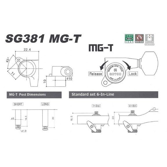 Gotoh SG381MGT CR Magnum Lock Trad. Kilitli Gitar Burgu Seti (3-3 Dizilim)