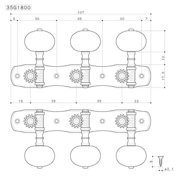 Gotoh 35G1800 Masif Pirinç Klasik Gitar Burgusu Takım (3-3 Dizilim) (RS Sistem)