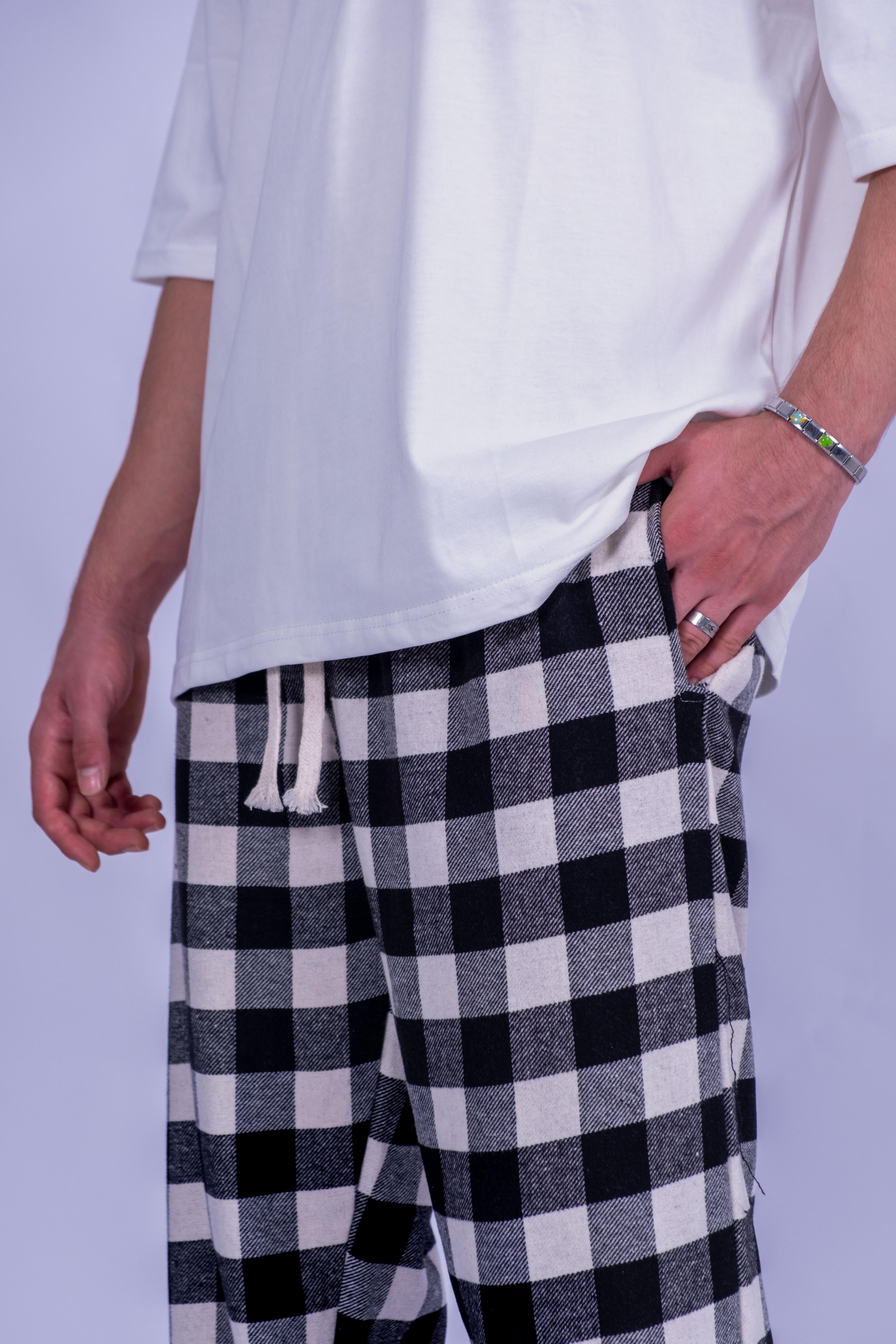 Tartan Ekose Desen Desen Bel Lastikli Pijama  ( 3 AL 2 ÖDE ) - Siyah