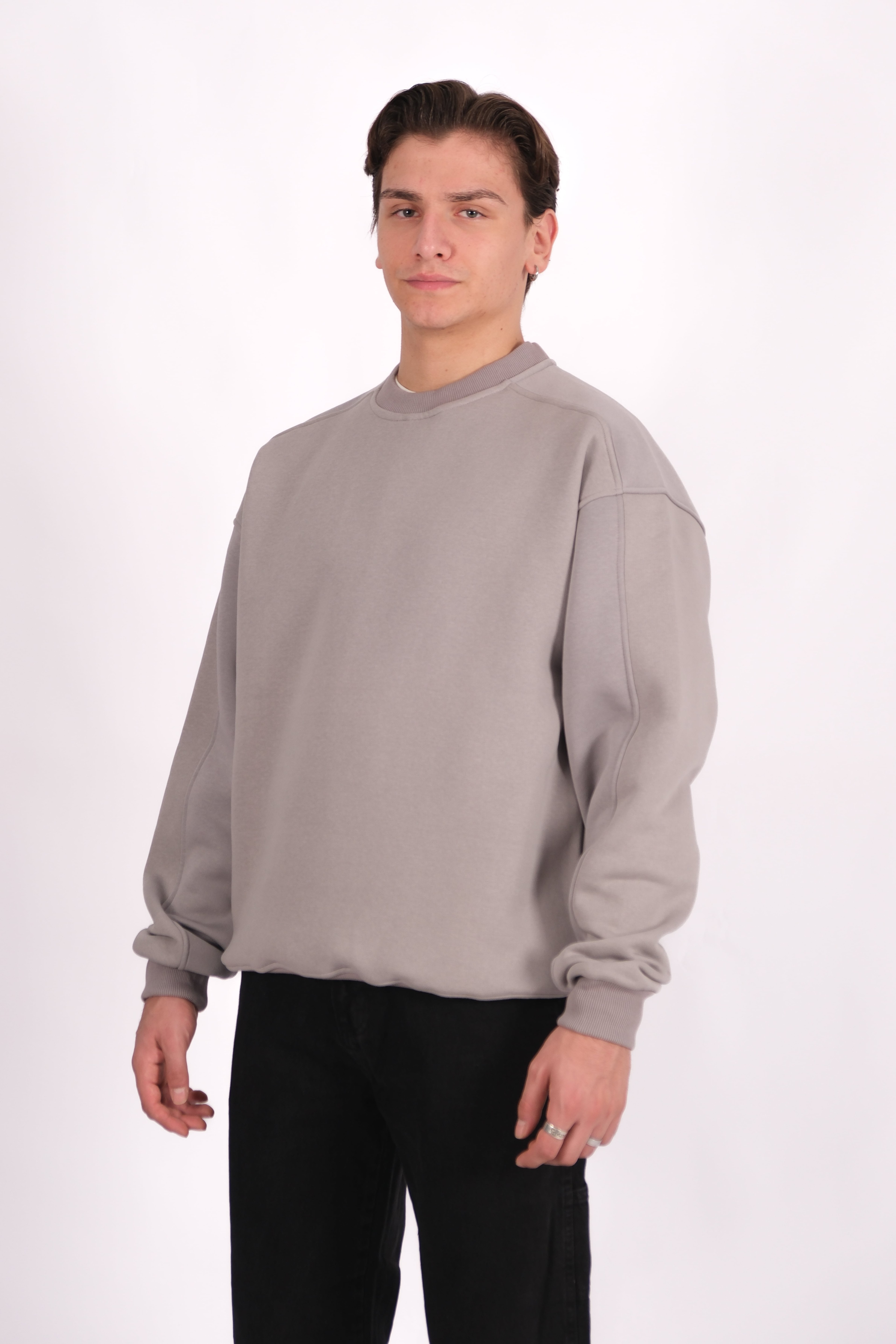 Bisiklet Yaka Basic Oversize Sweatshirt - Gri