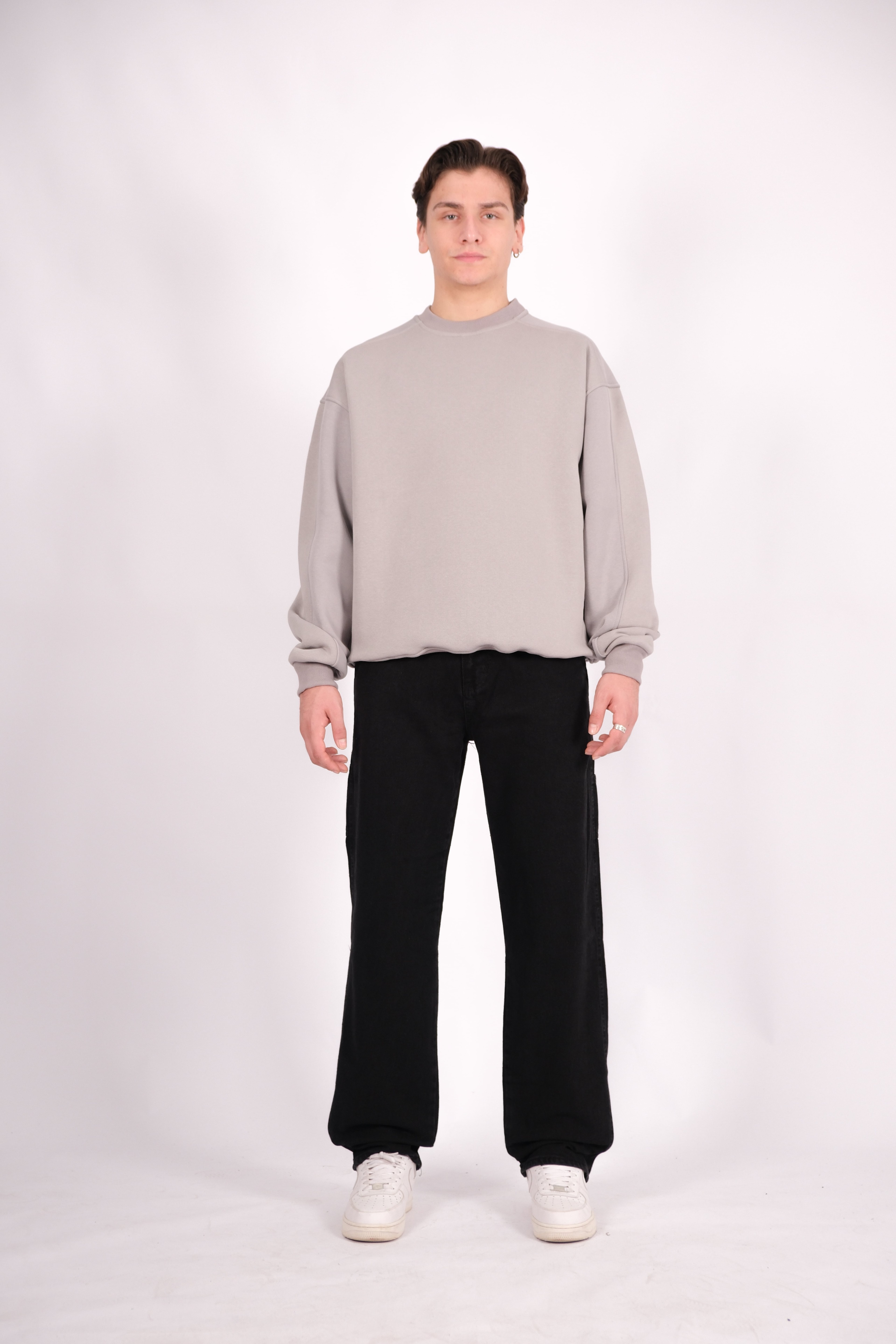 Bisiklet Yaka Basic Oversize Sweatshirt - Gri