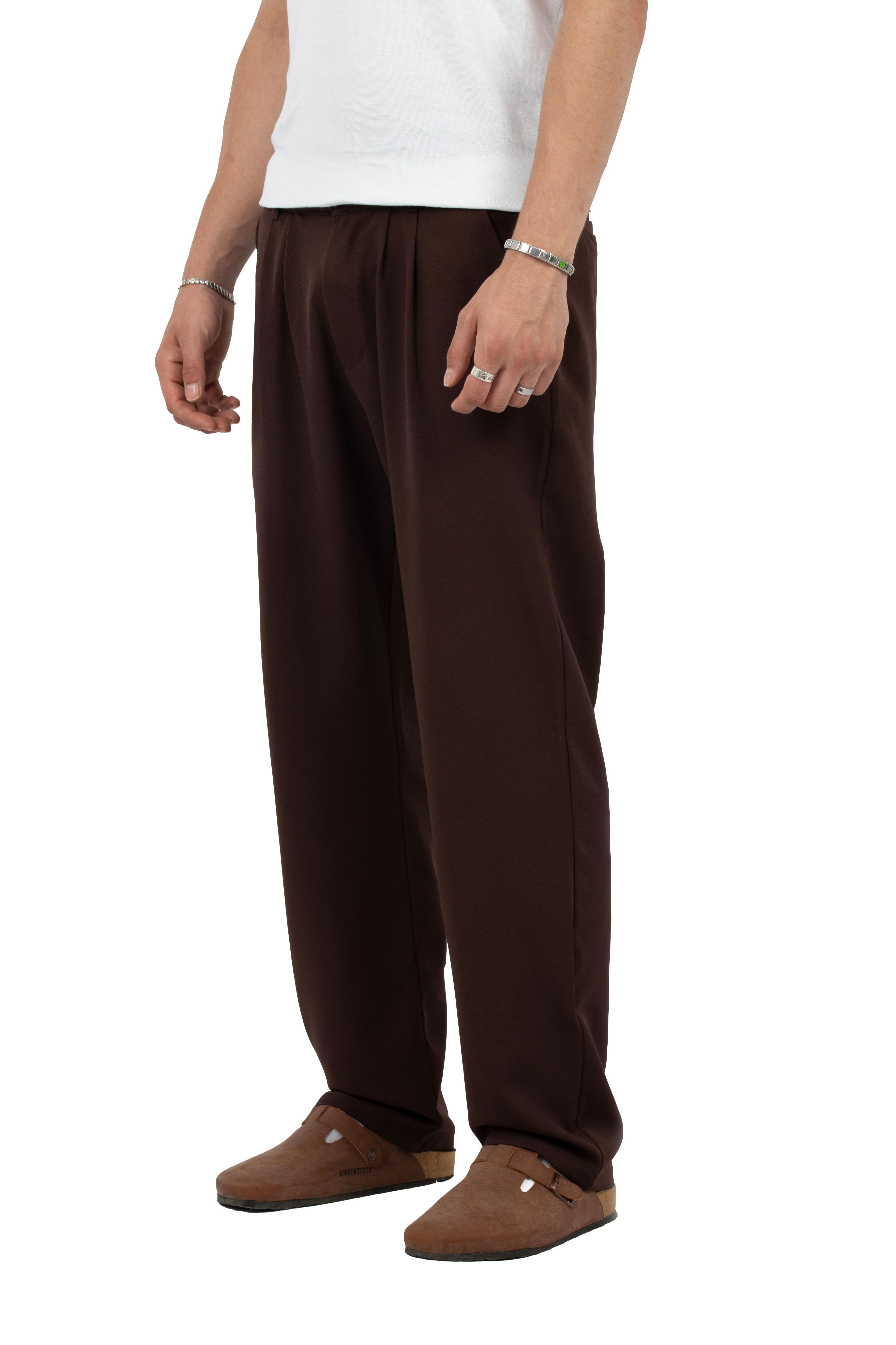 Relax Fit Pileli Basic Kumaş Pantolon - Kahverengi