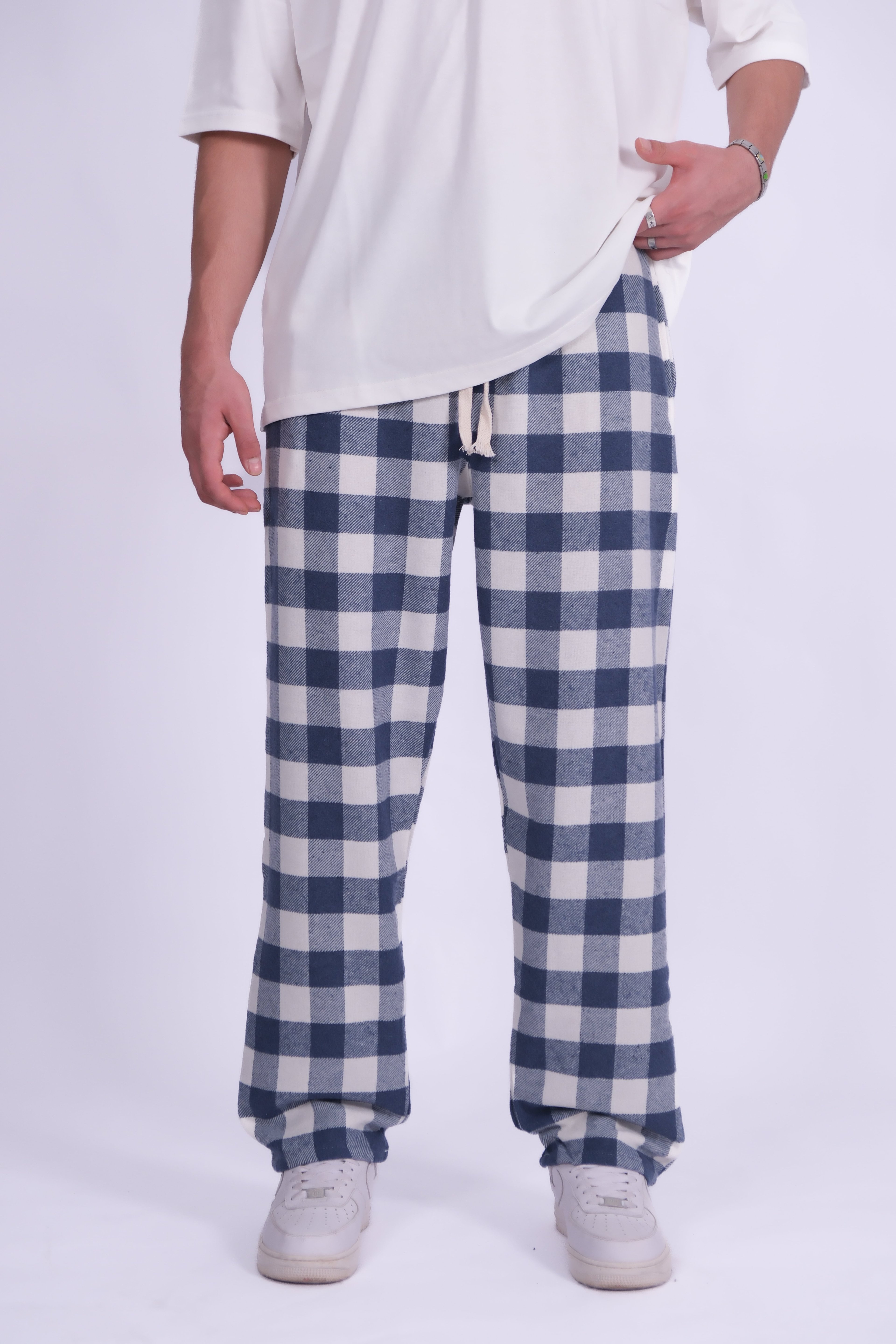 Tartan Ekose Desen Desen Bel Lastikli Pijama  ( 3 AL 2 ÖDE ) - Koyu Mavi