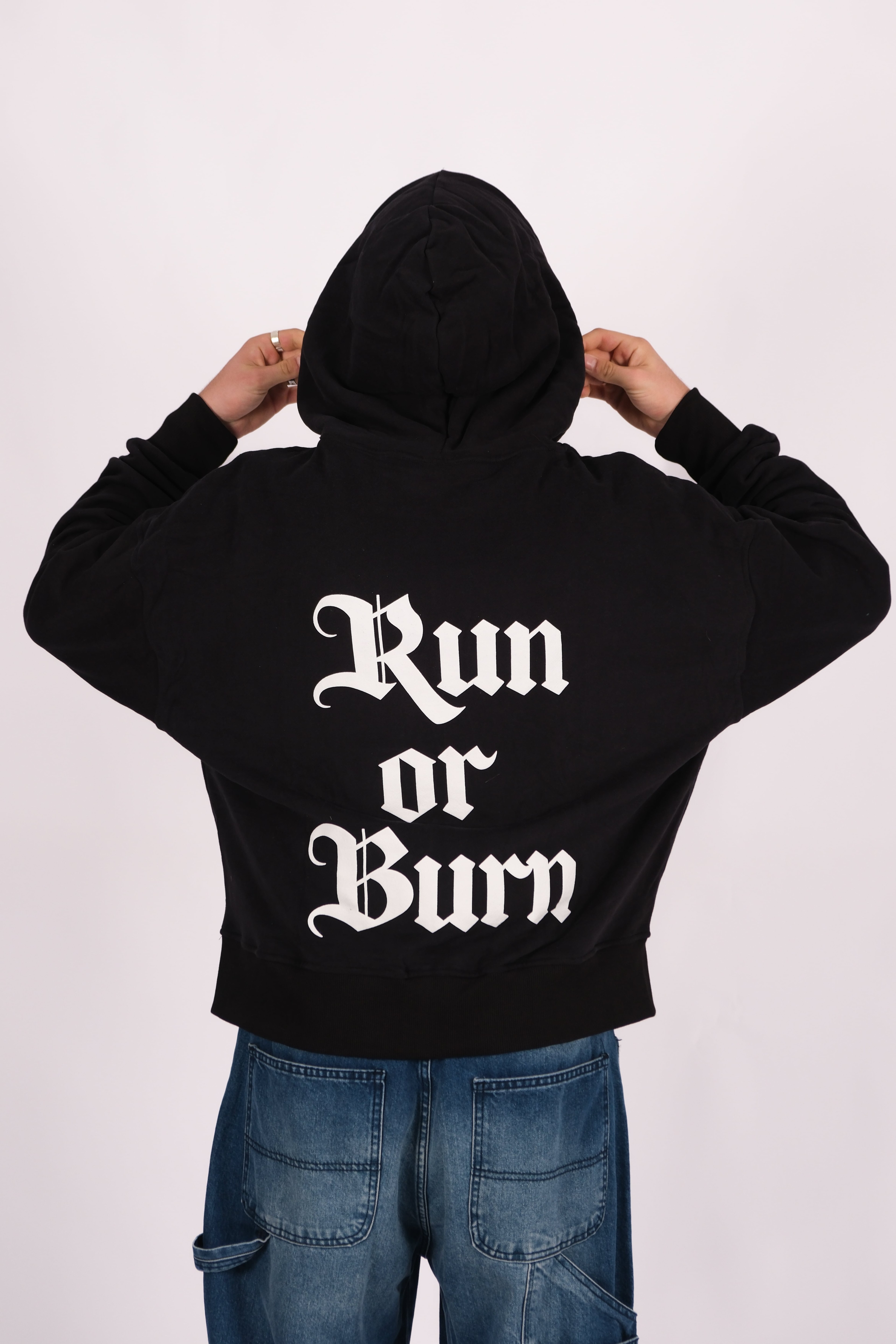 Run or Burn Oversize Premium Zip Hoodie - Siyah