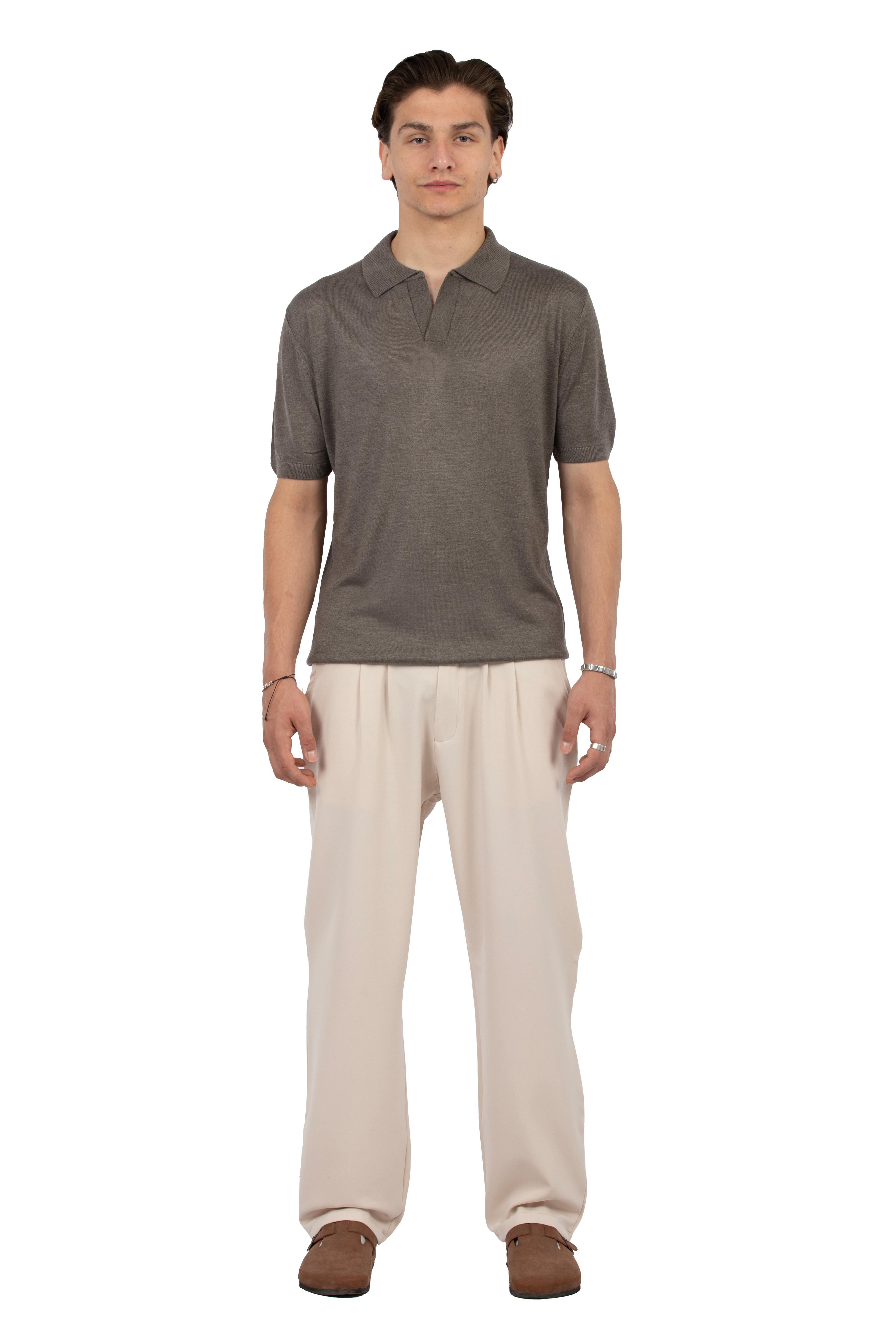 Relaxed Fit Triko Polo Yaka Tişört - Toprak Kahve