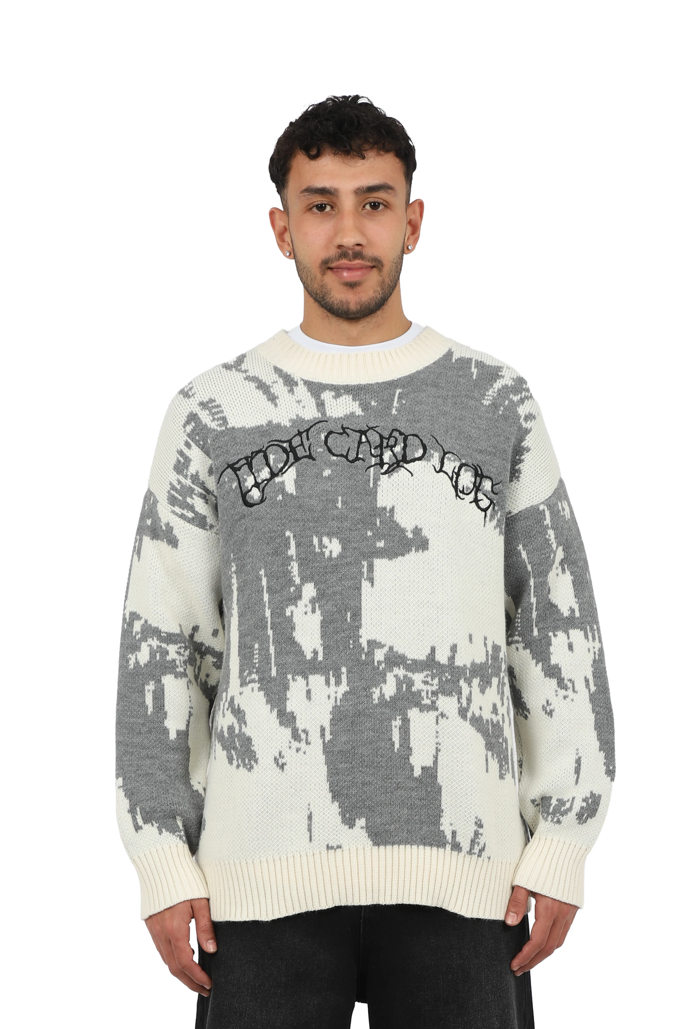 Card Lok Nakış Detaylı Premium Oversize Triko - Krem