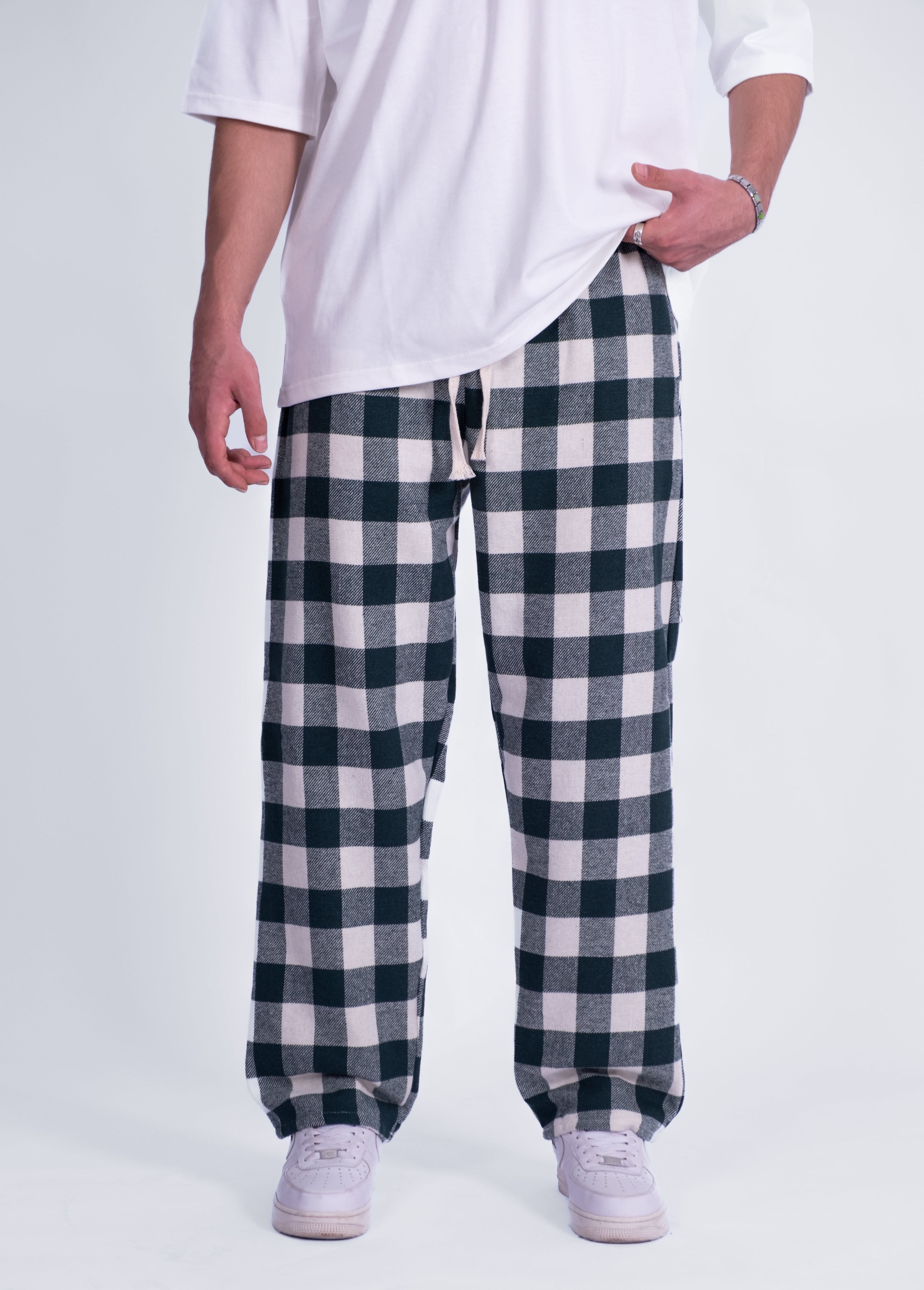 Tartan Ekose Desen Desen Bel Lastikli Pijama  ( 3 AL 2 ÖDE ) - Yeşil