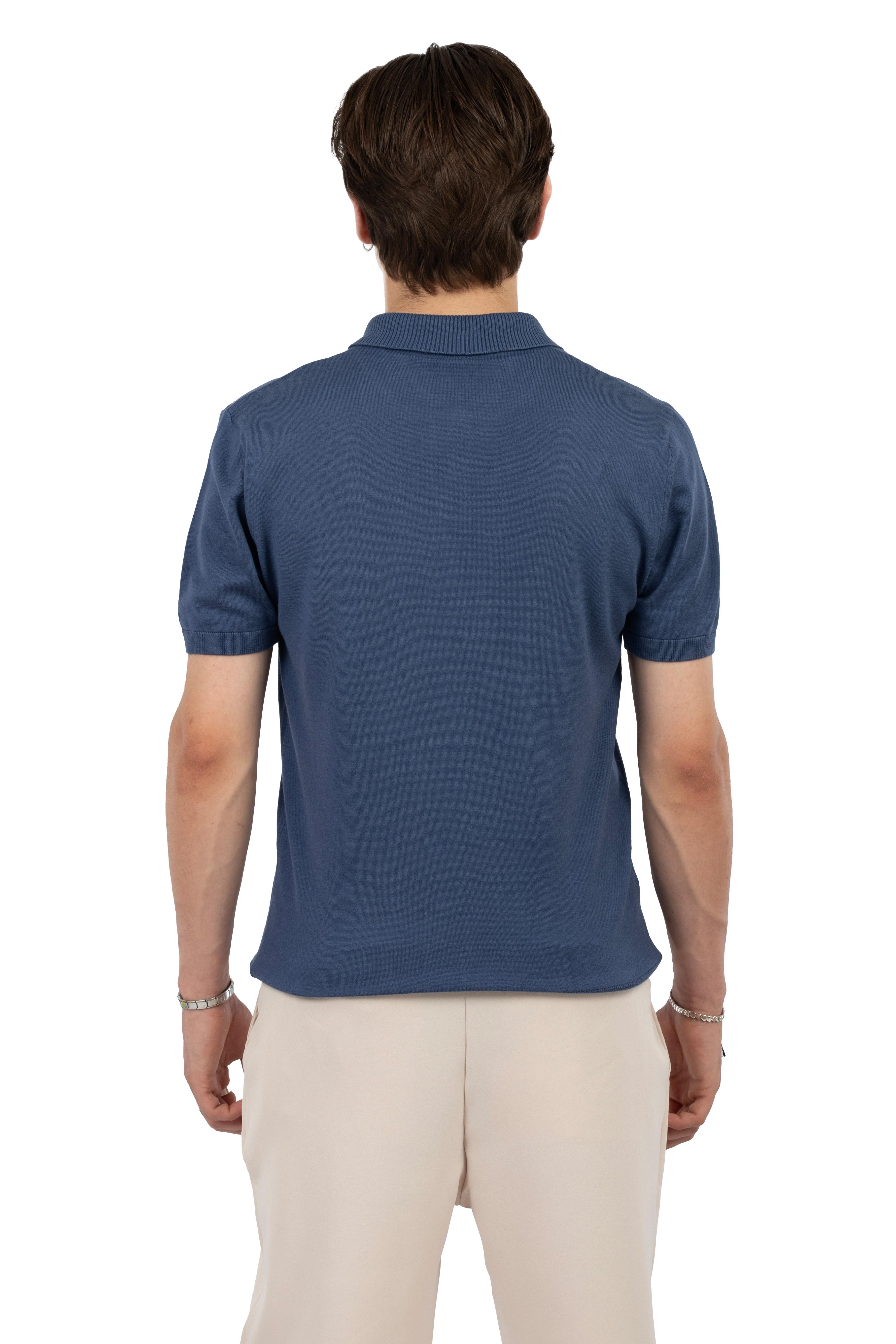 Relaxed Fit Triko Polo Yaka Tişört - İndigo Mavi