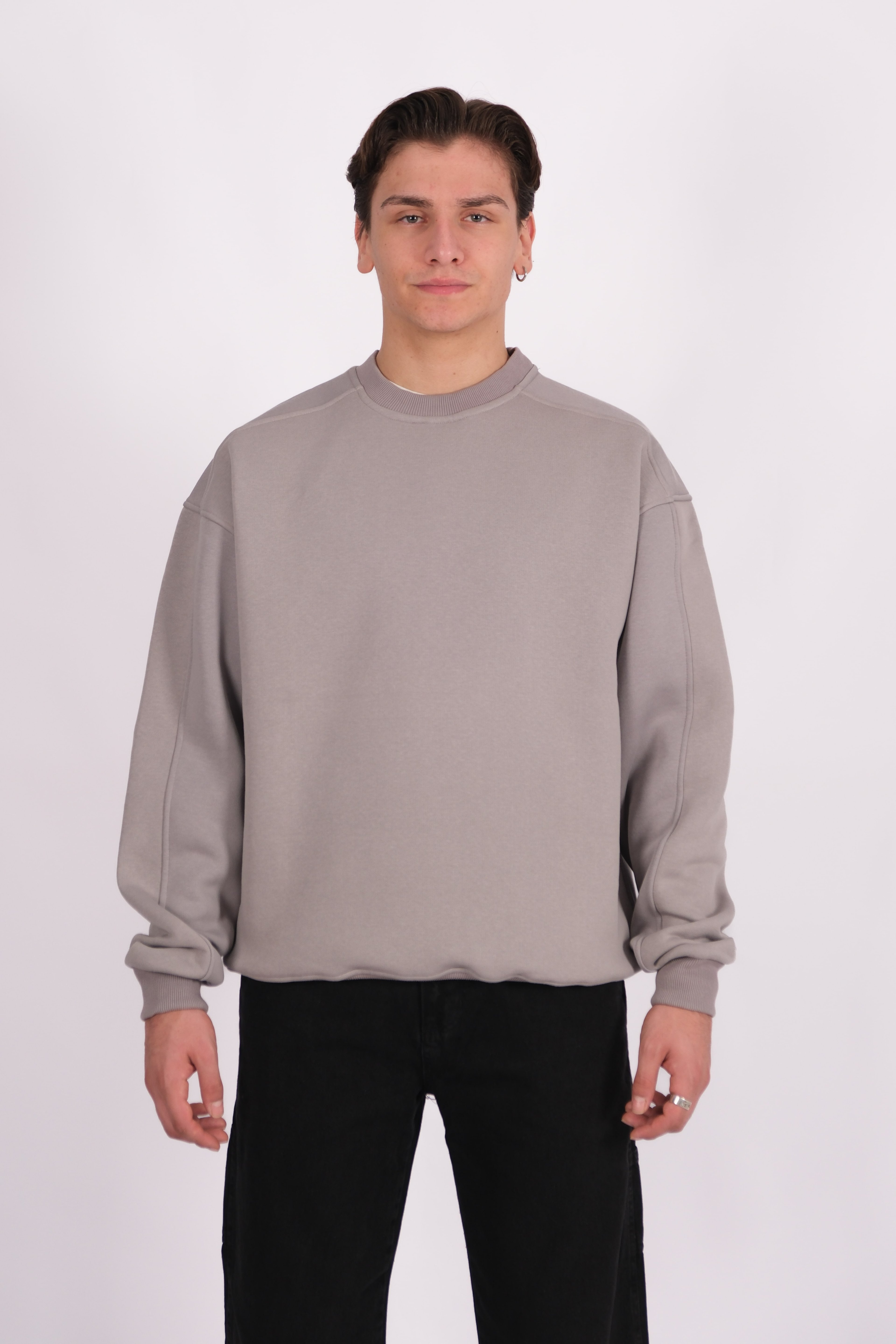 Bisiklet Yaka Basic Oversize Sweatshirt - Gri