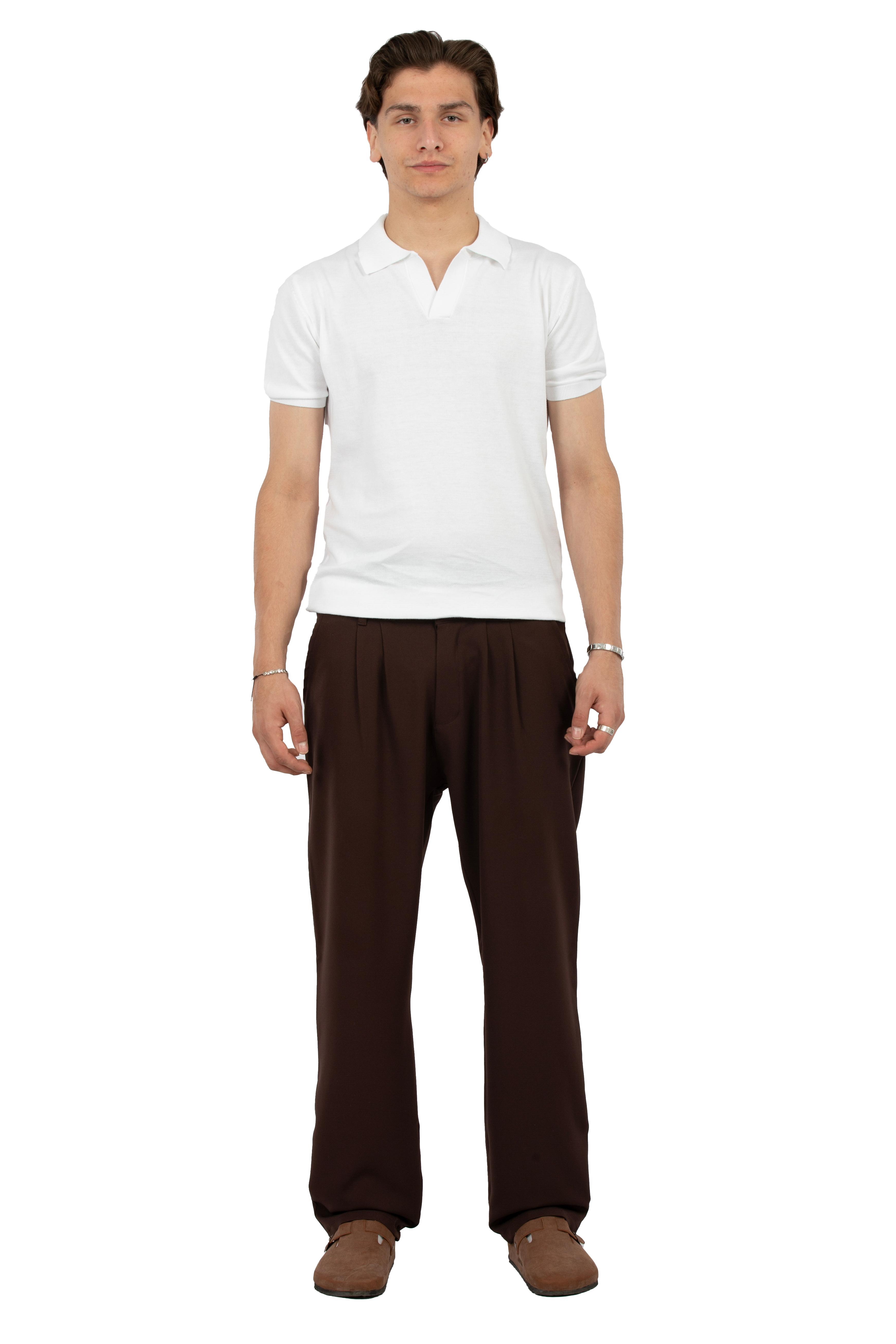 Relax Fit Pileli Basic Kumaş Pantolon - Kahverengi