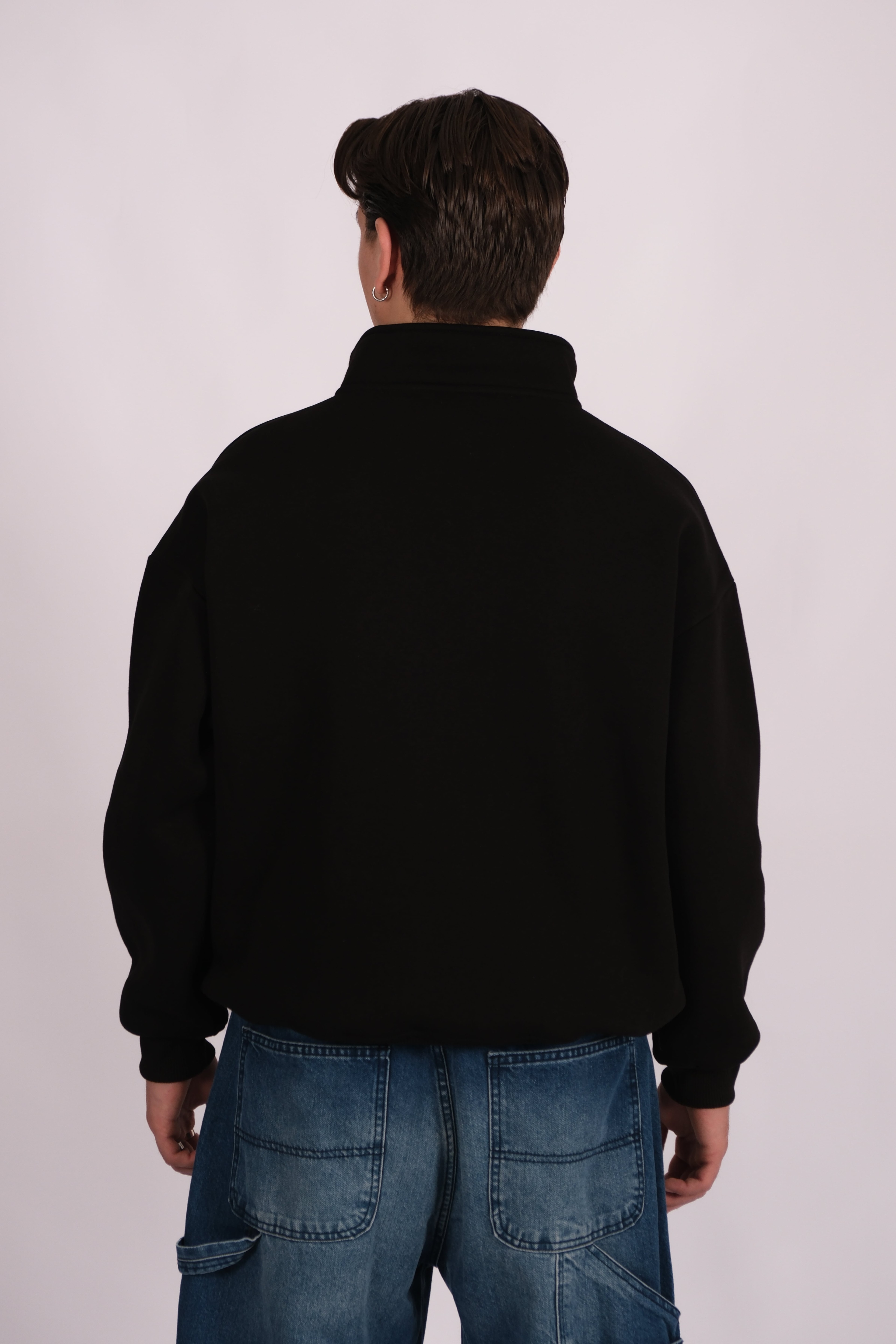 Half Zip Oversize Polo Yaka Sweatshirt - Siyah