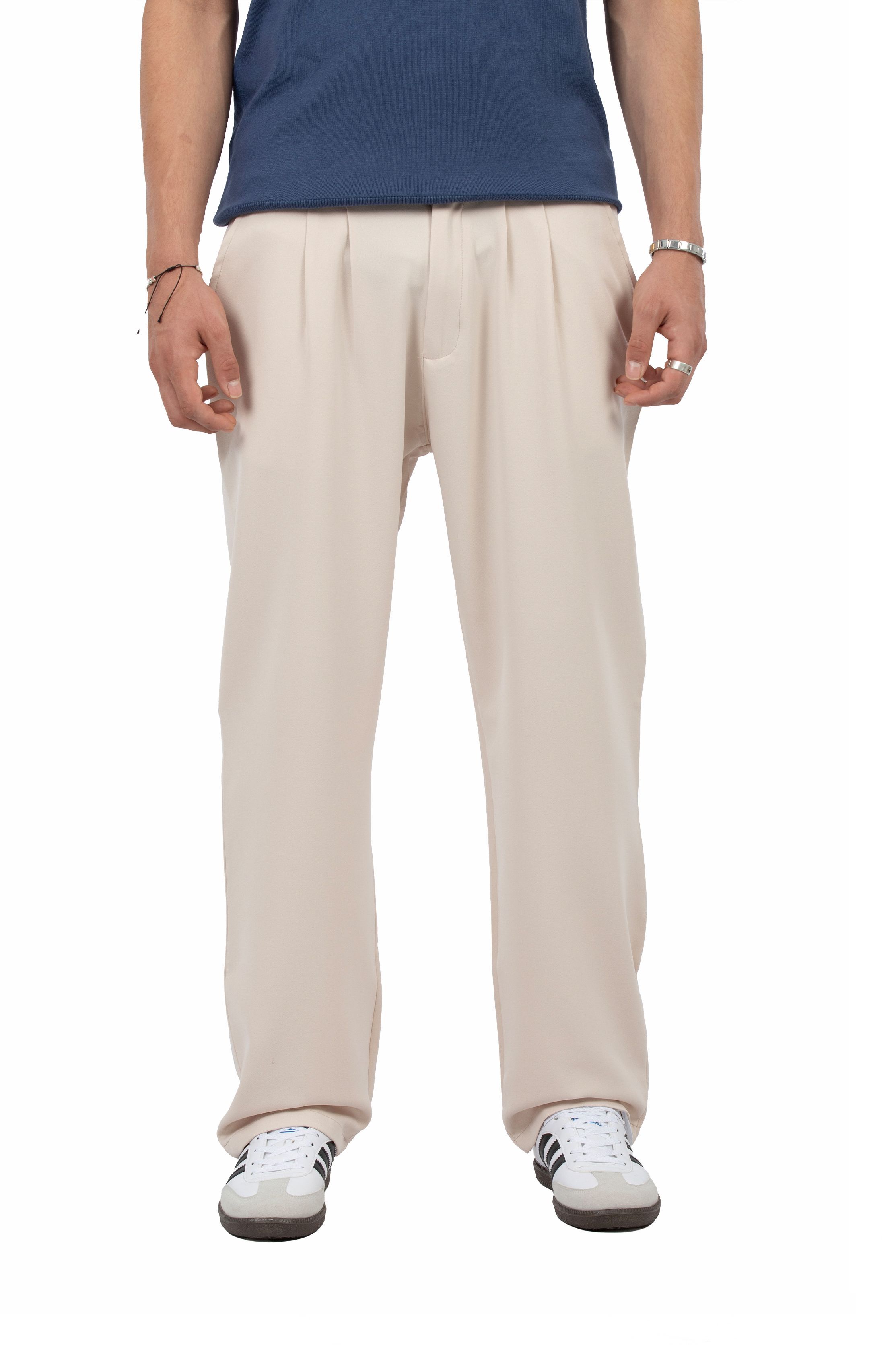 Relax Fit Pileli Basic Kumaş Pantolon - Bej