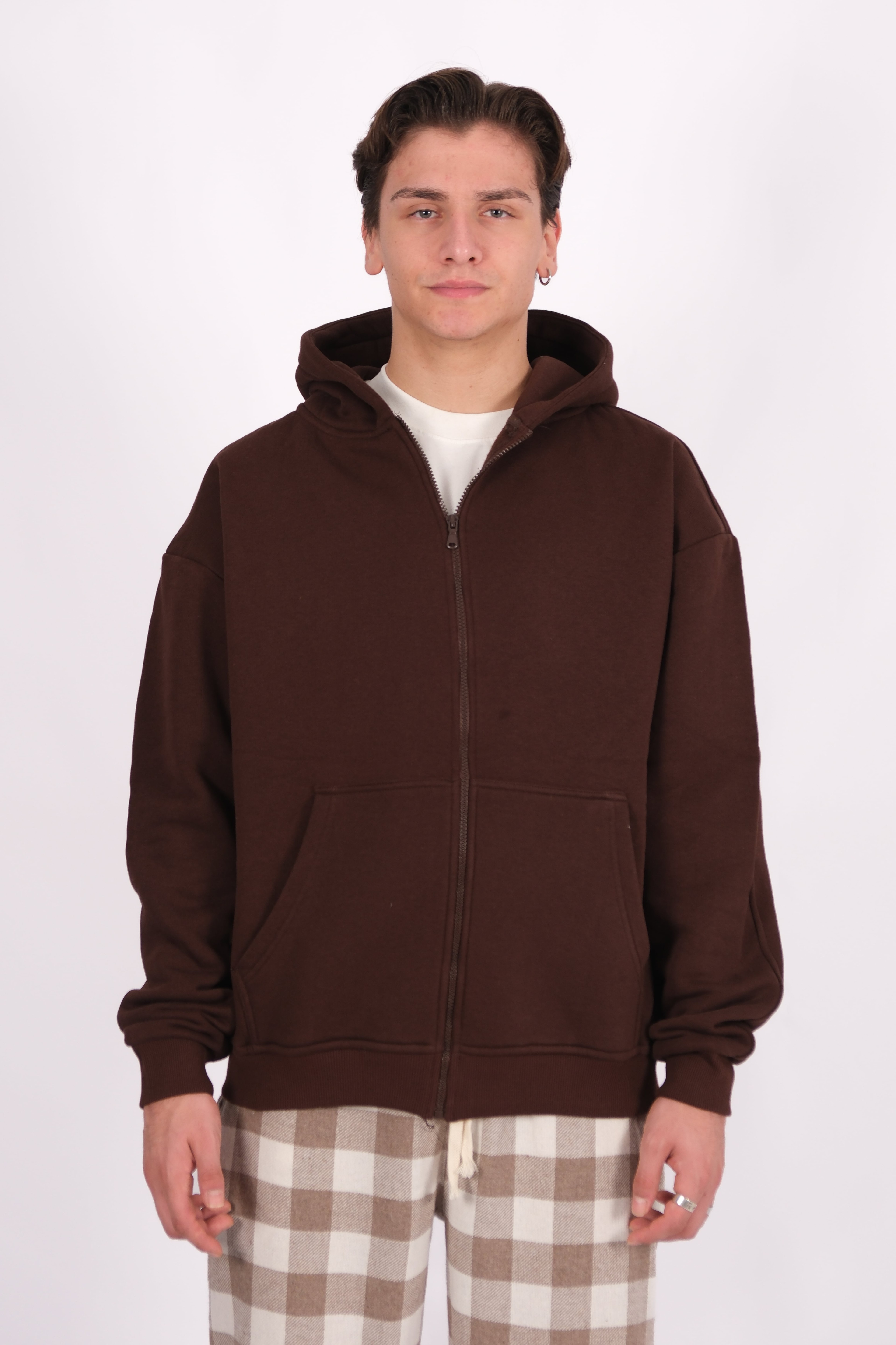 Basic Zip Hoodie - Kahverengi