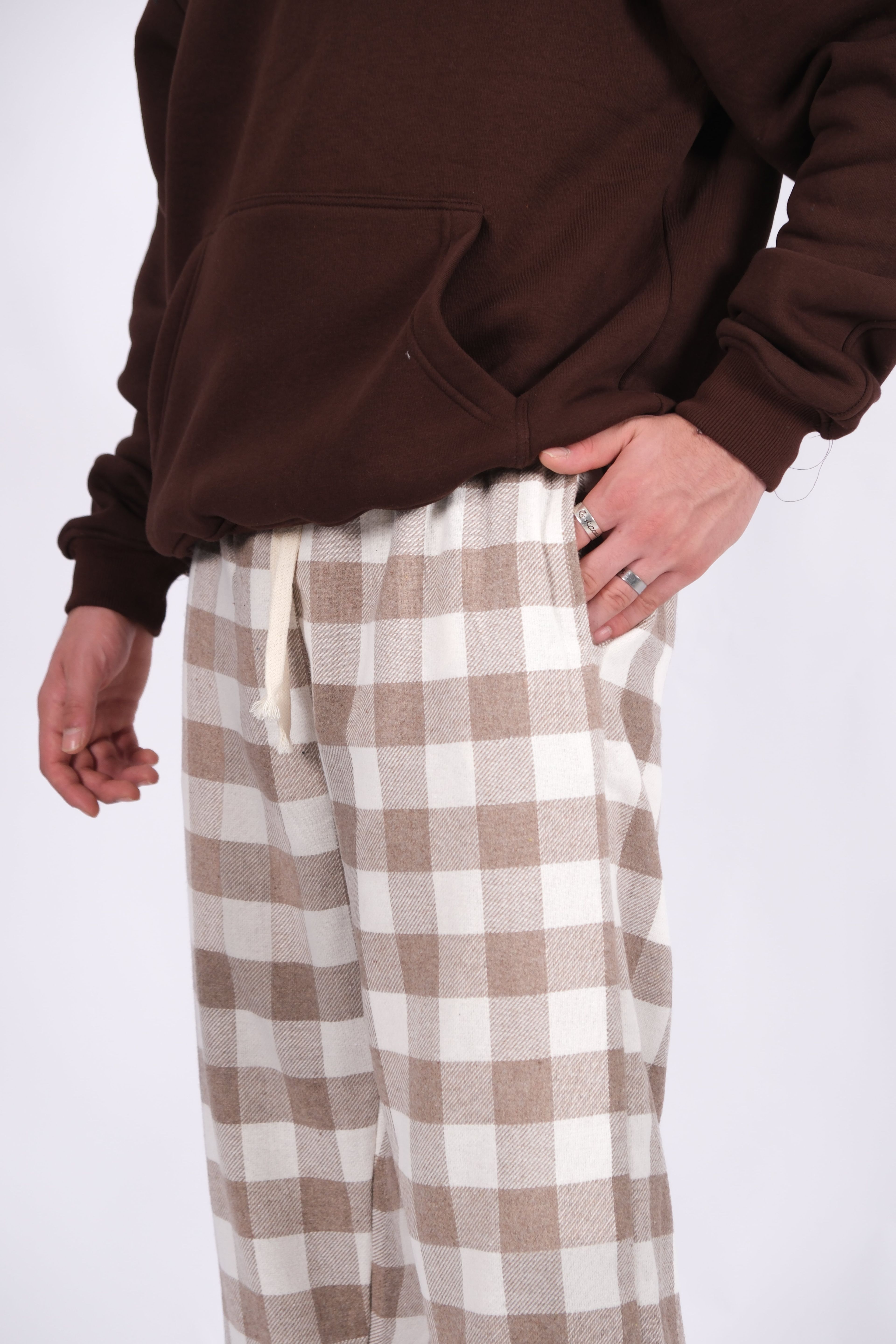 Tartan Ekose Desen Desen Bel Lastikli Pijama  ( 3 AL 2 ÖDE ) - Bej