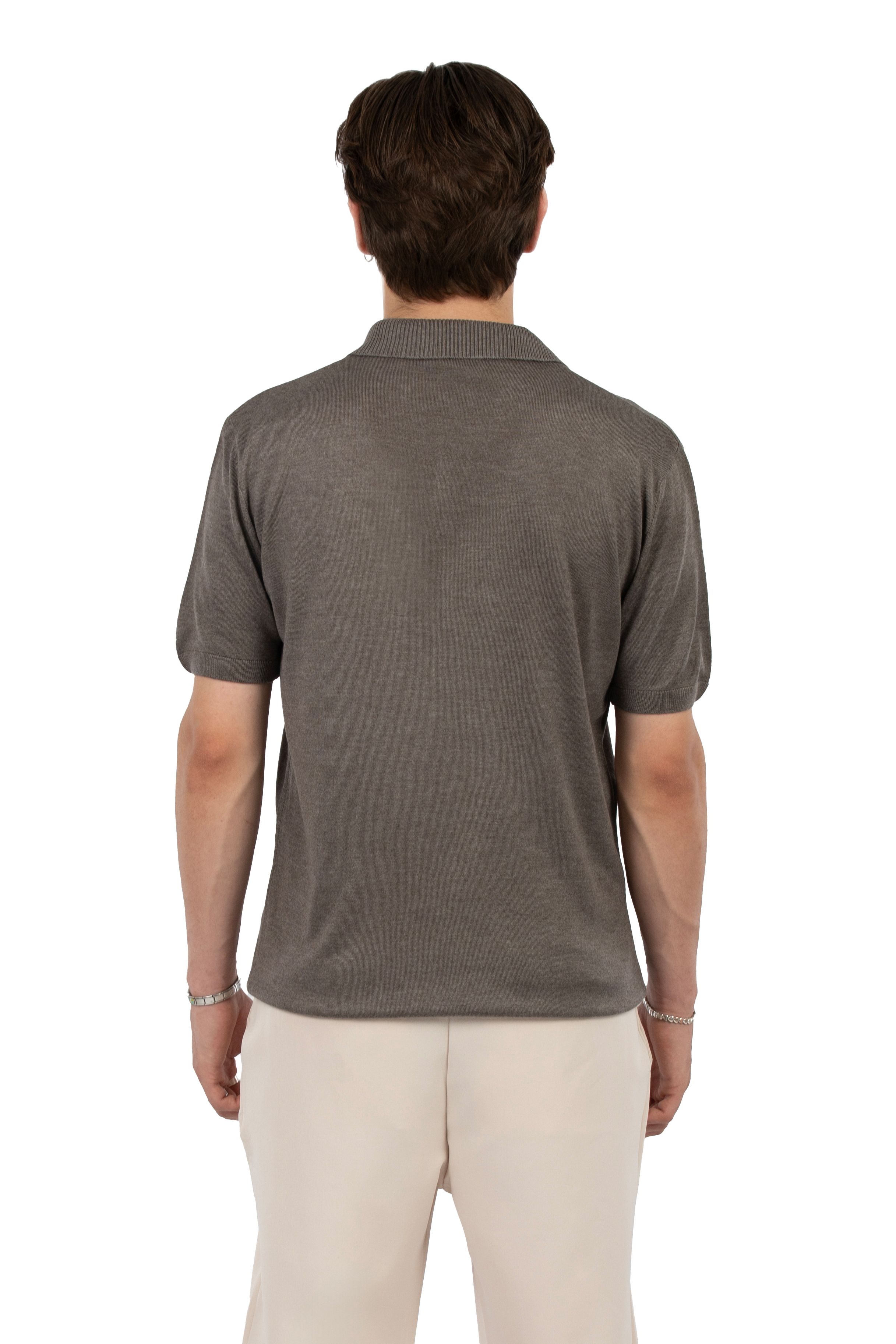 Relaxed Fit Triko Polo Yaka Tişört - Toprak Kahve