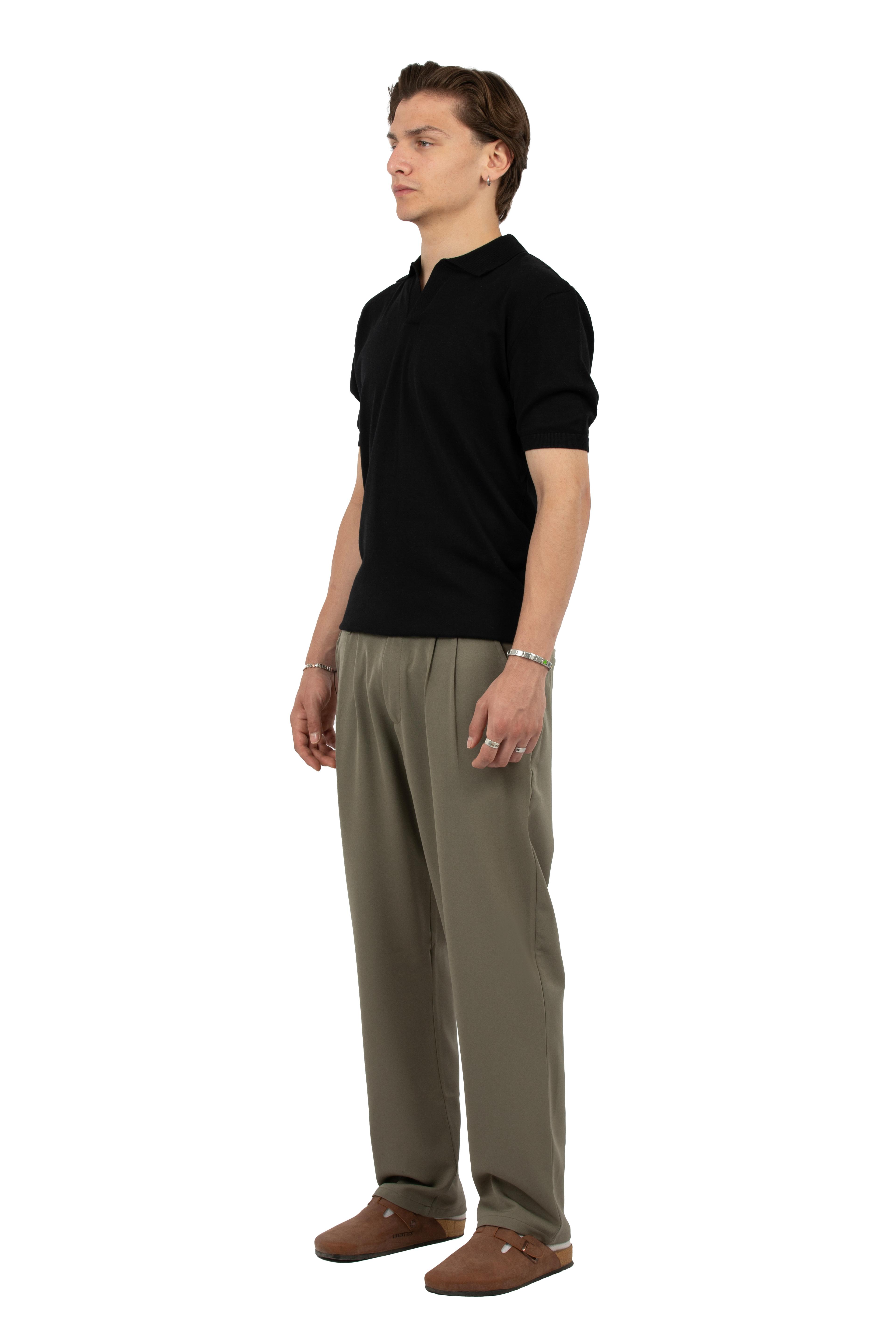 Relaxed Fit Triko Polo Yaka Tişört - Siyah
