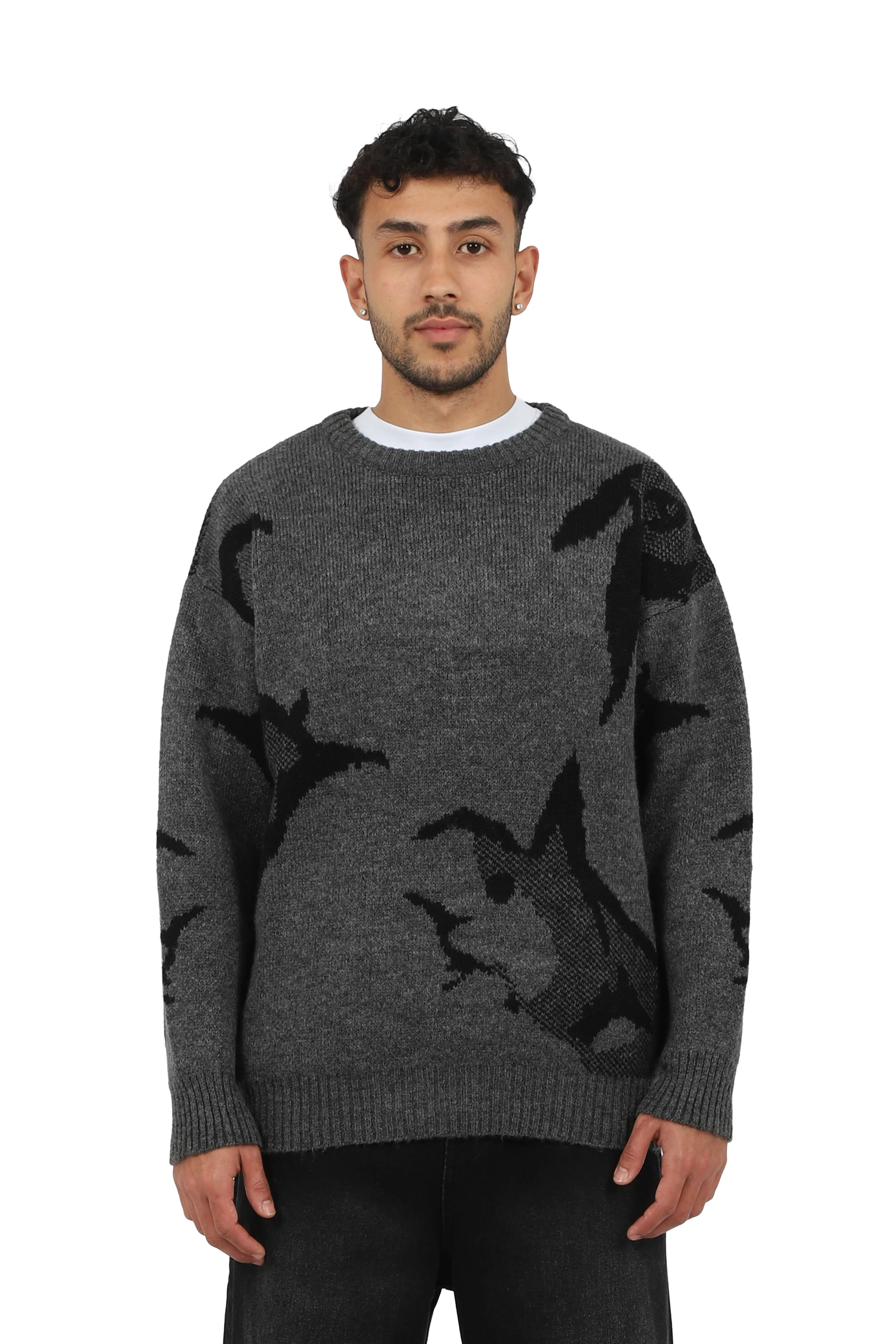 Silhouette Desenli Tüylü Premium Oversize Kazak