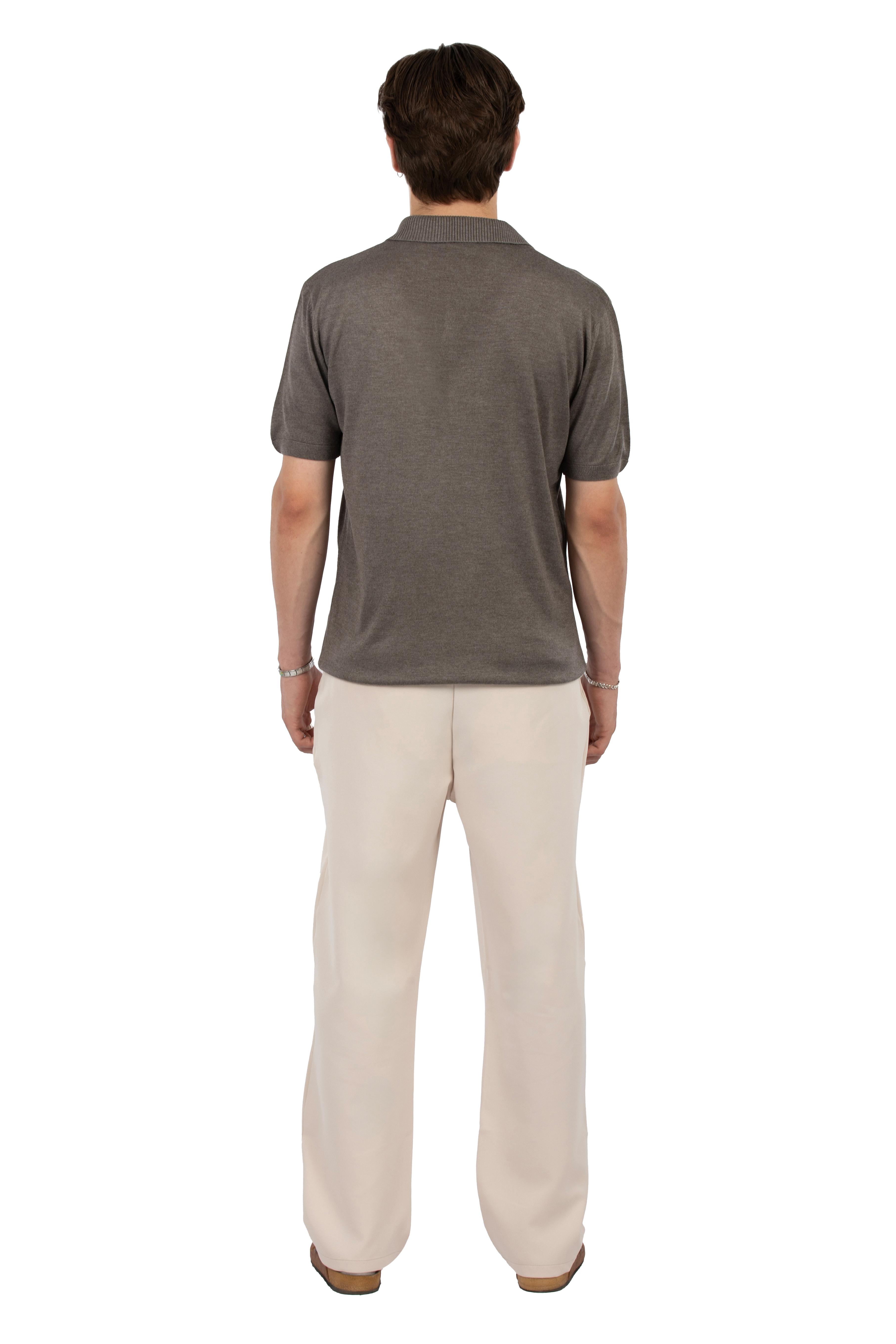 Relaxed Fit Triko Polo Yaka Tişört - Toprak Kahve