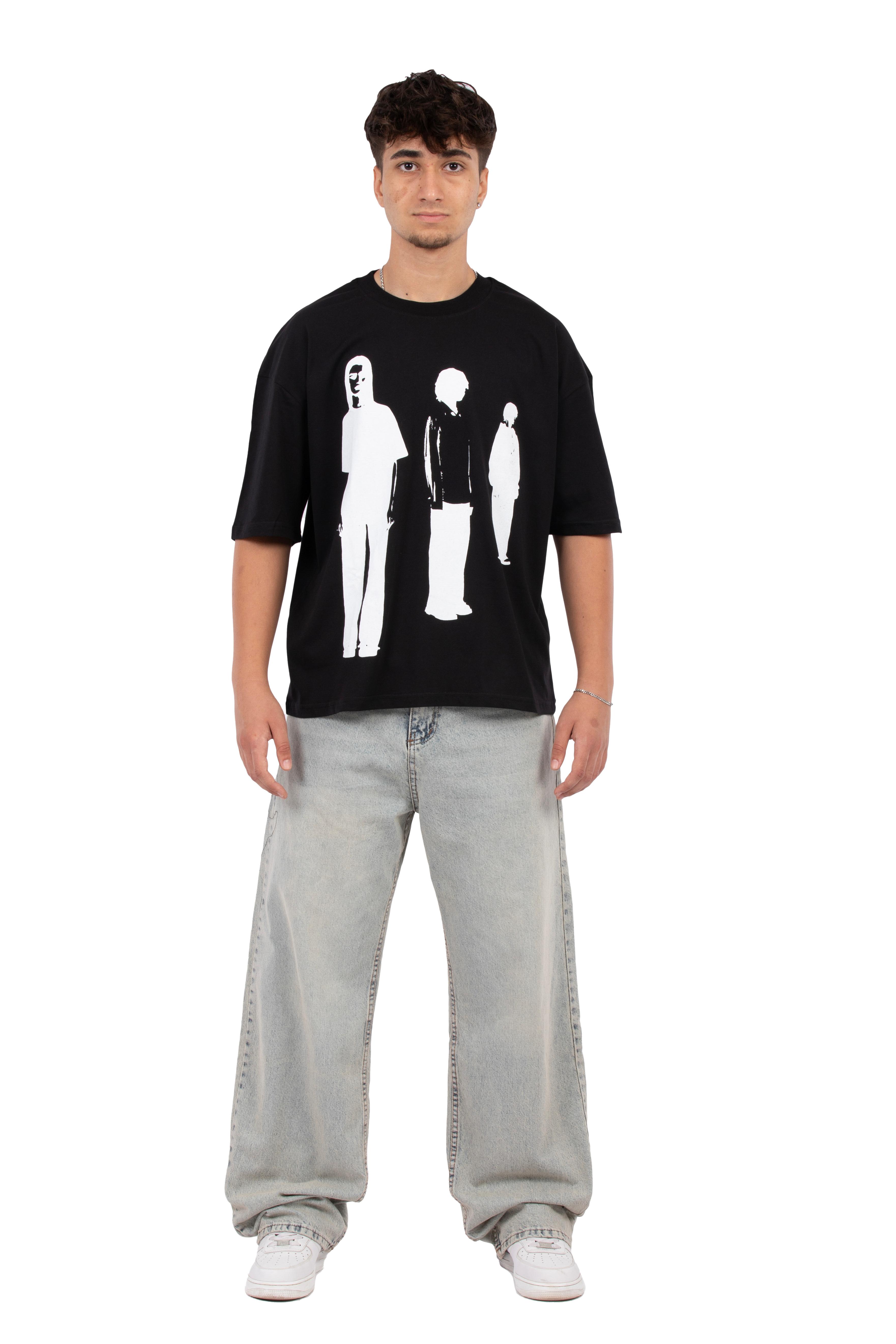 Urban Silence Baskılı Oversize Tişört - Siyah