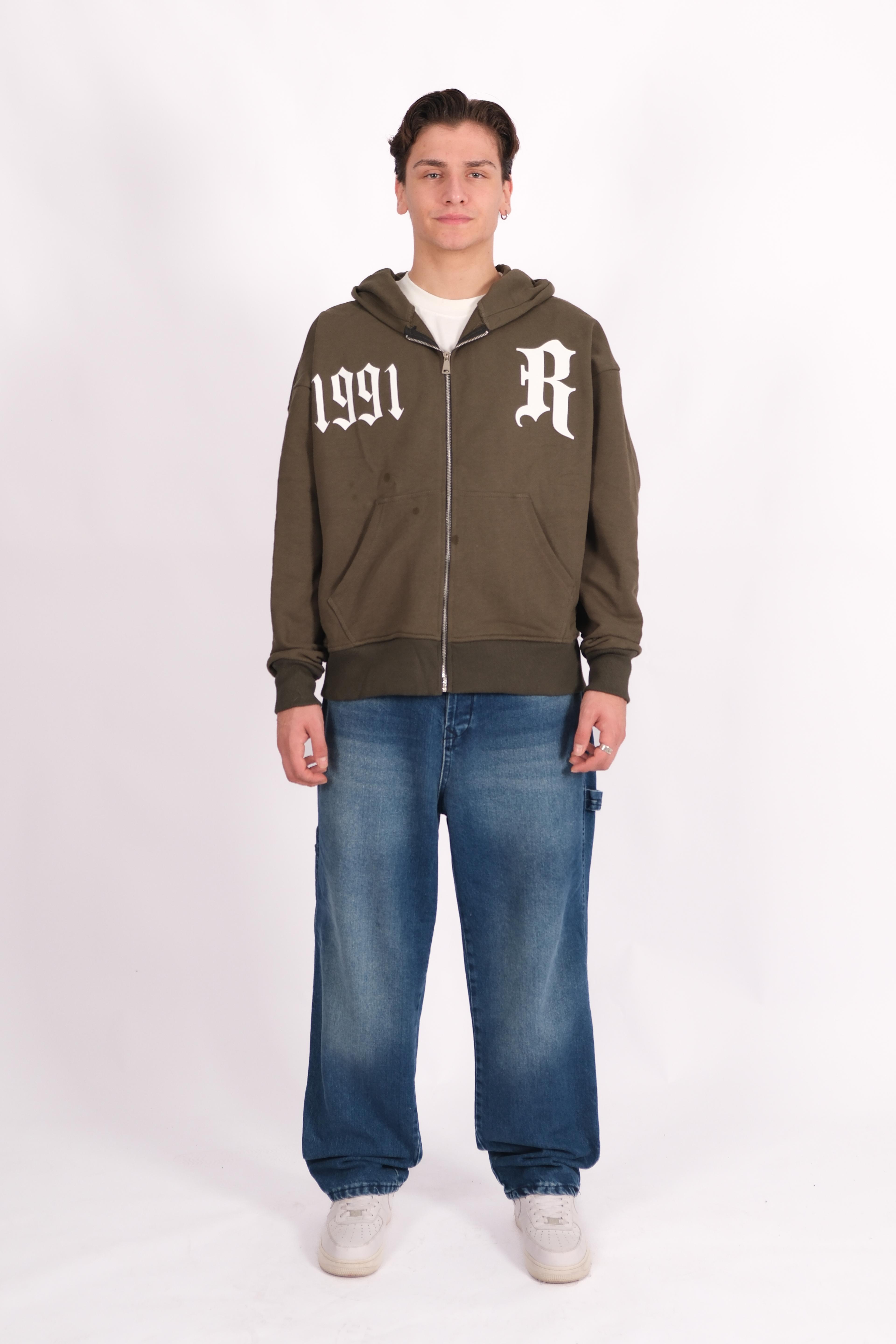 1991 Baskılı Haki Oversize Hoodie