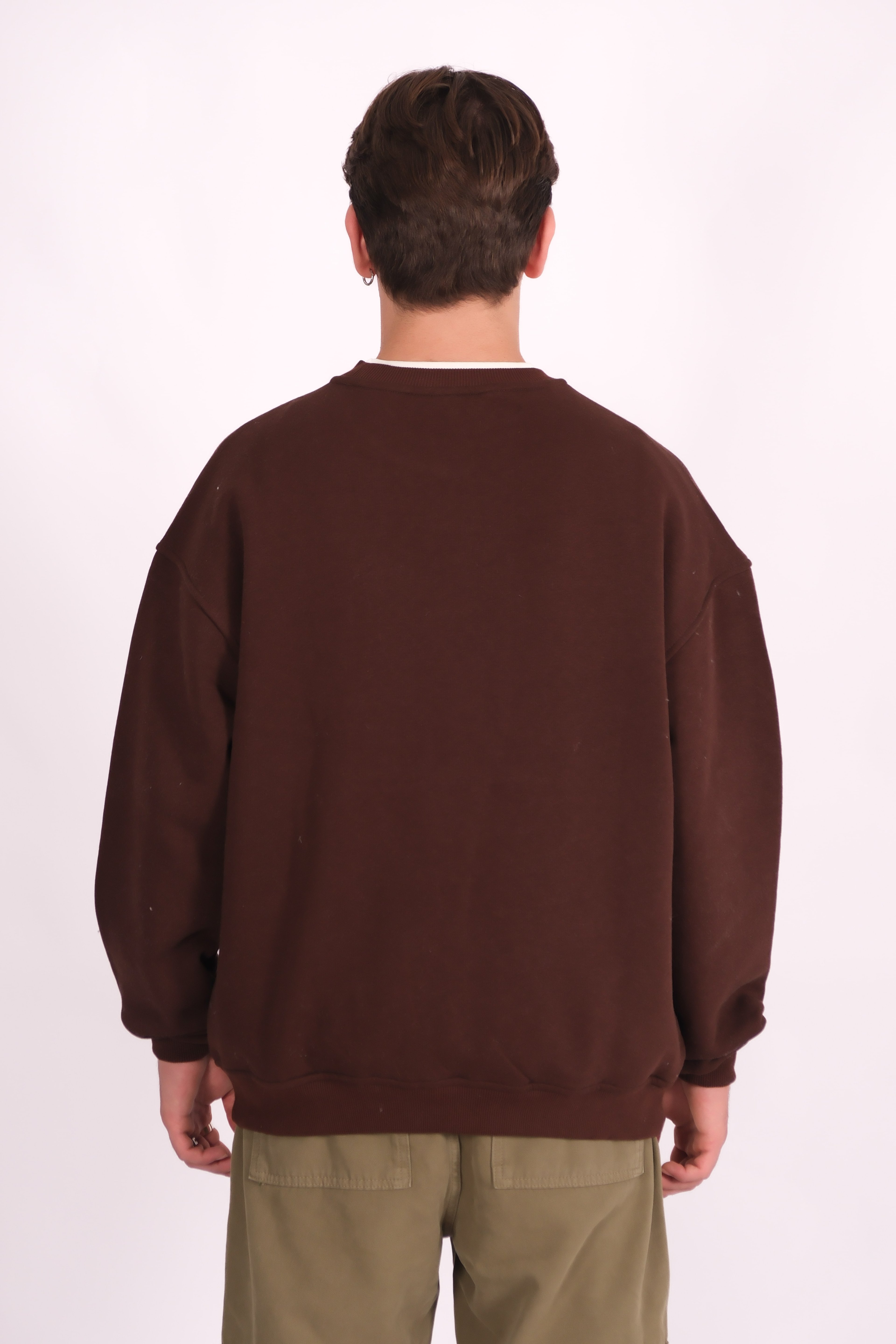 Bisiklet Yaka Basic Oversize Sweatshirt - Kahverengi