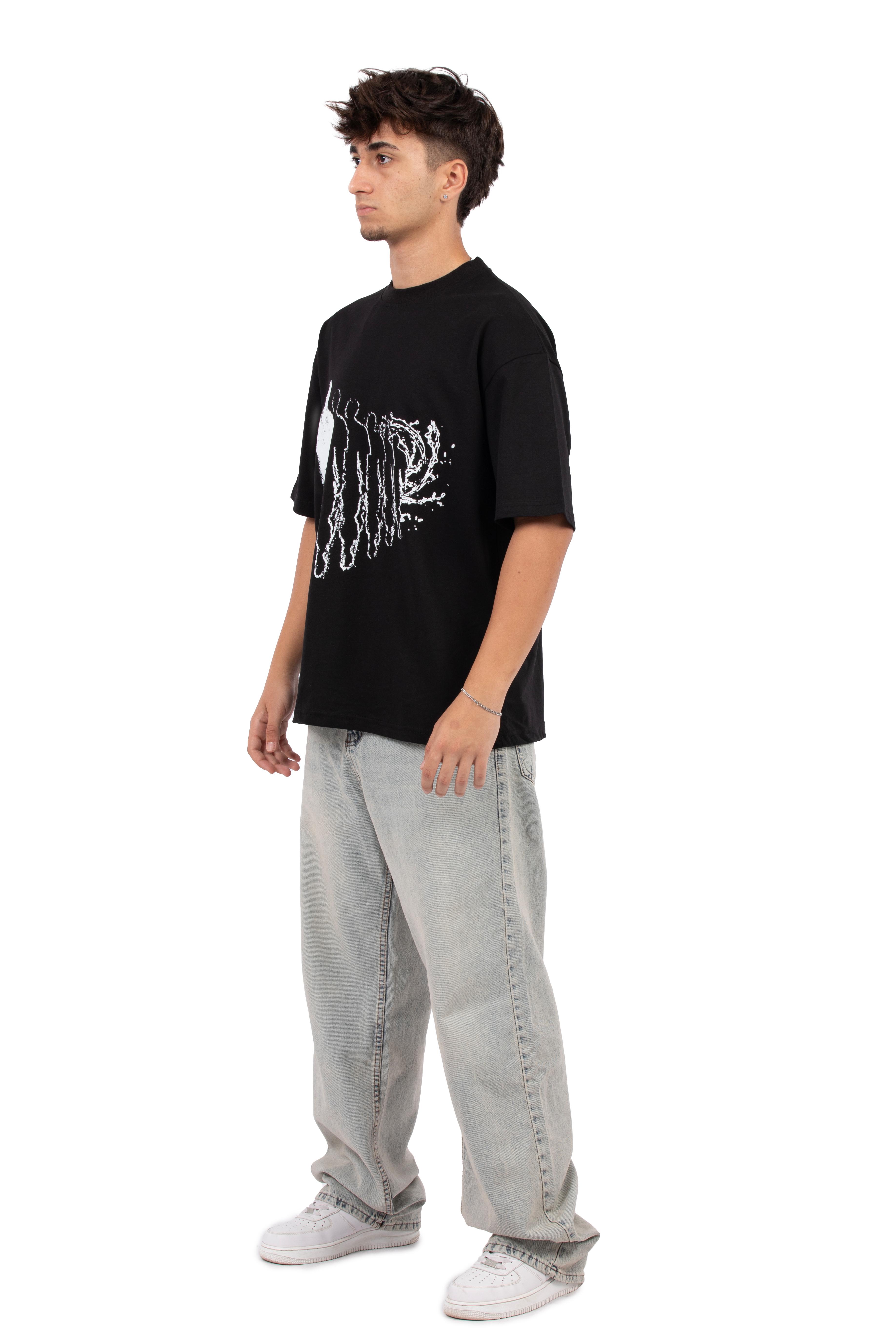 Souls Baskılı Oversize Tişört - Siyah