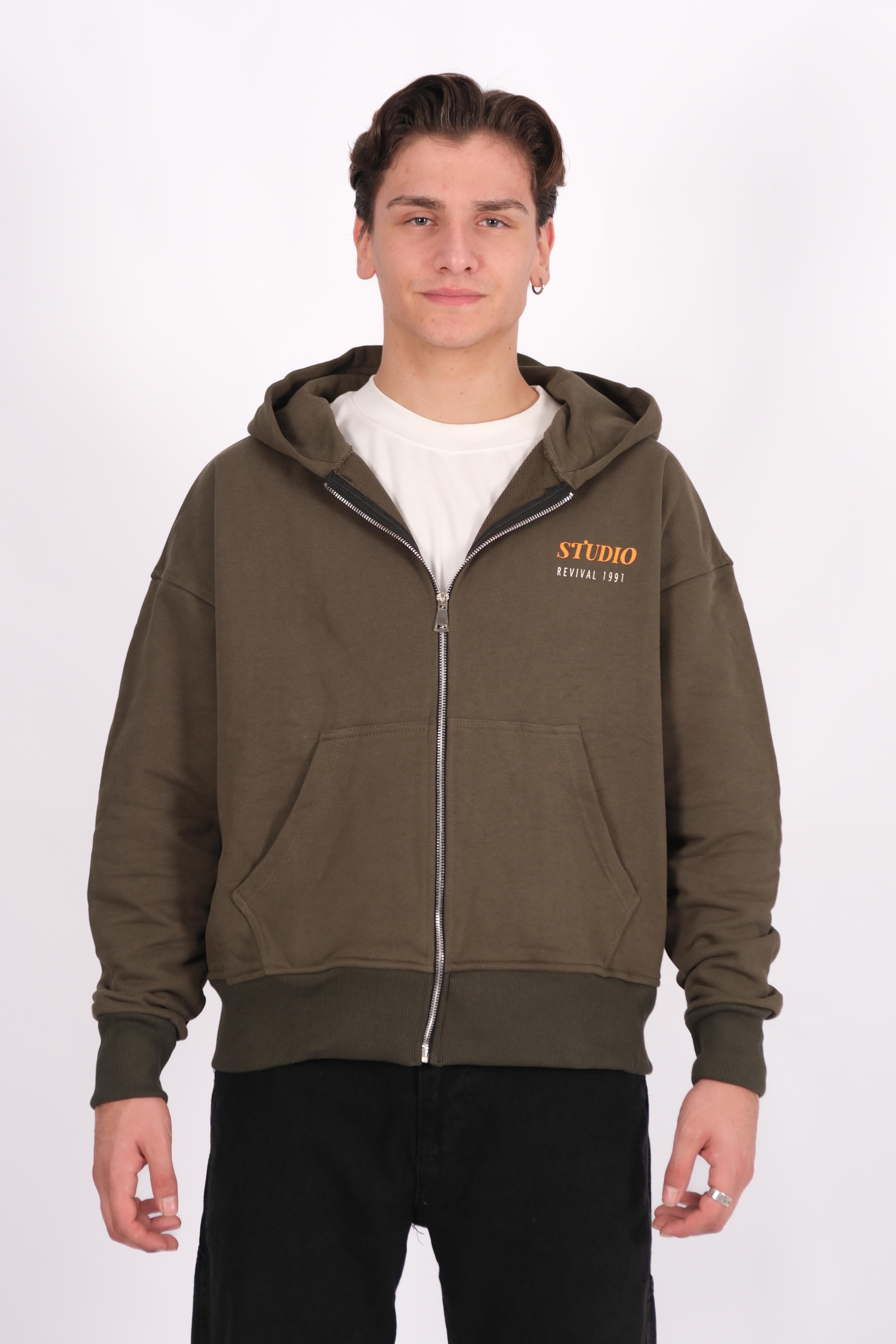 Studio Revival 1991 Baskılı Haki Oversize Hoodie