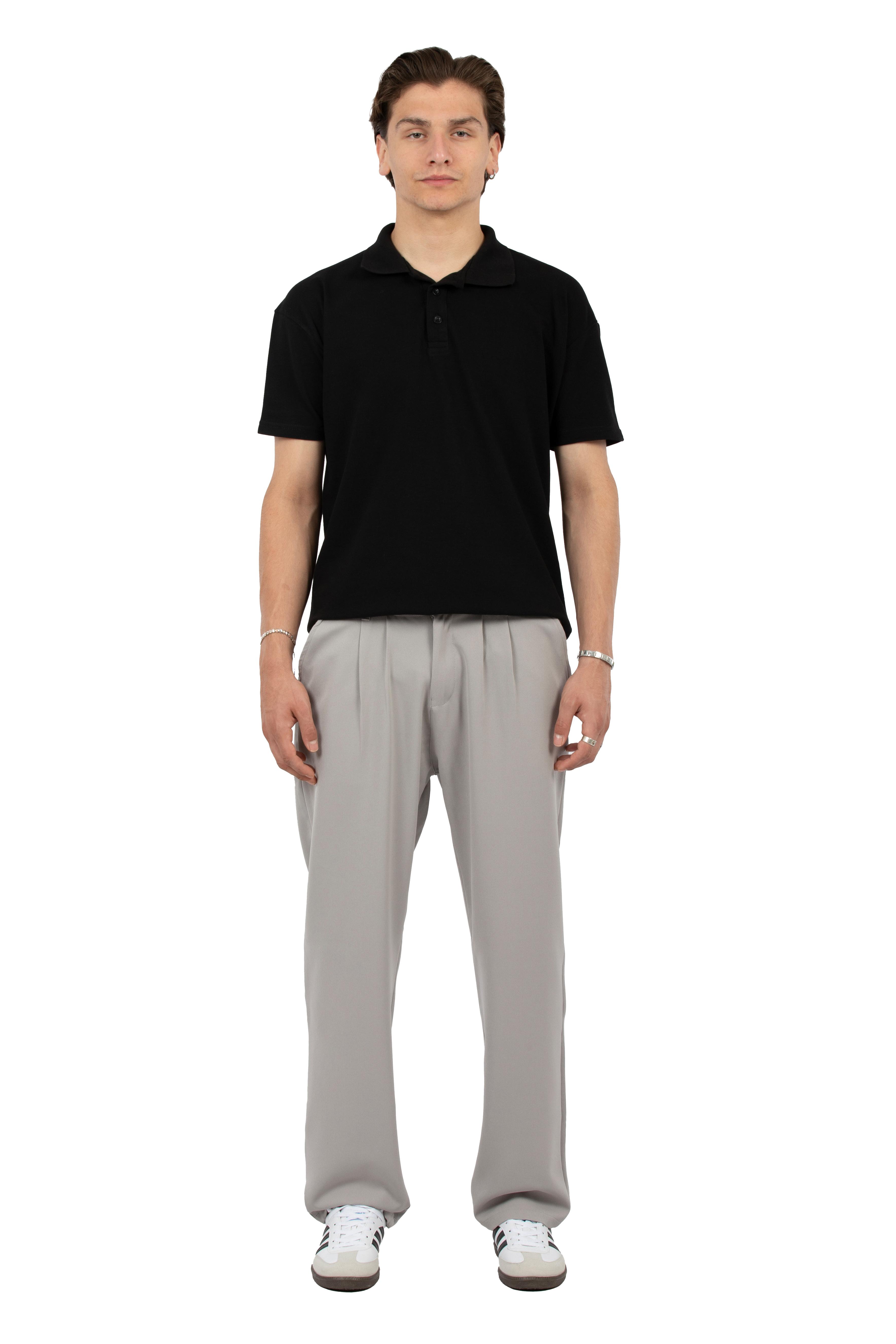 Relax Fit Pileli Basic Kumaş Pantolon - Gri