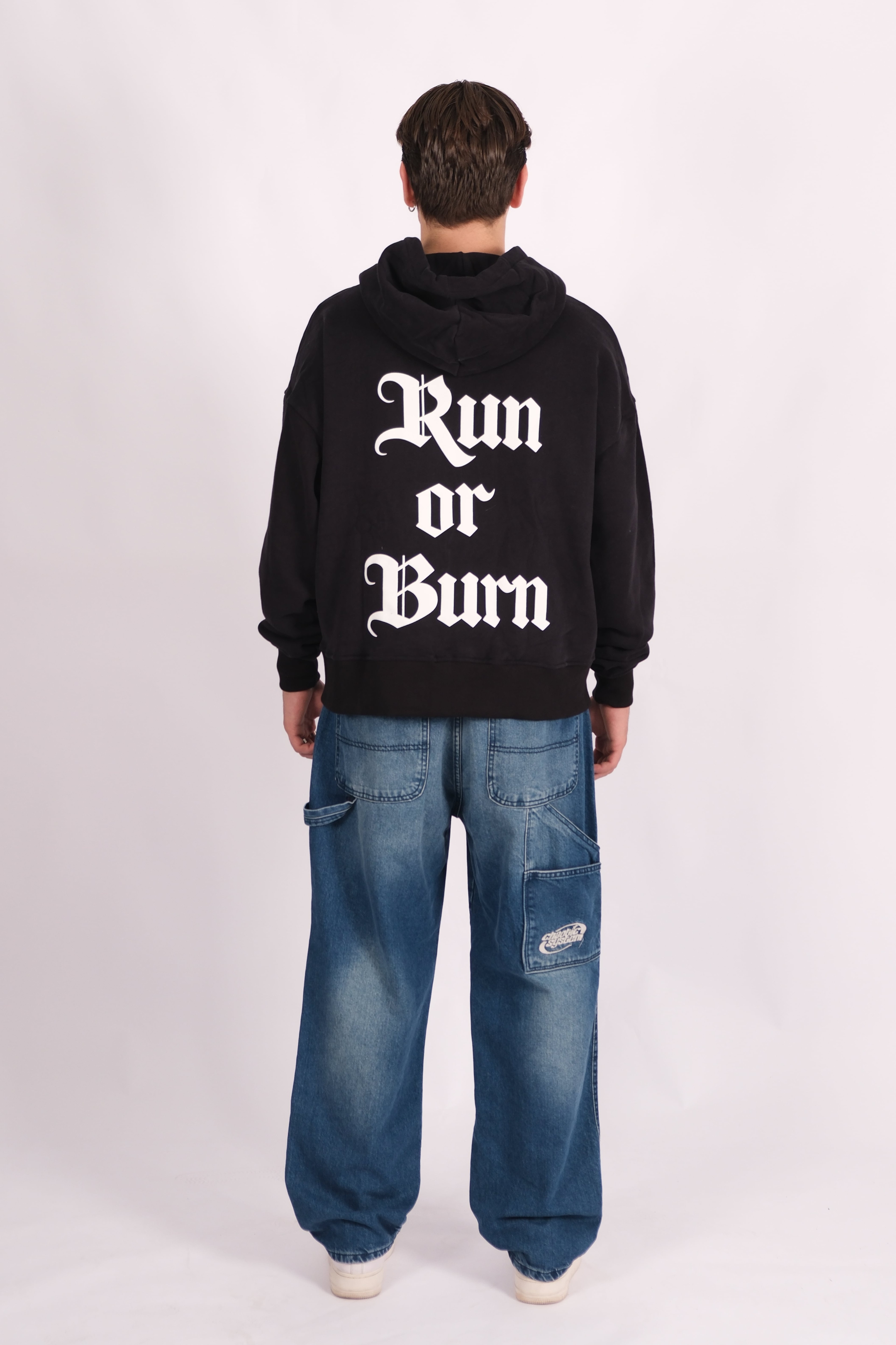 Run or Burn Oversize Premium Zip Hoodie - Siyah